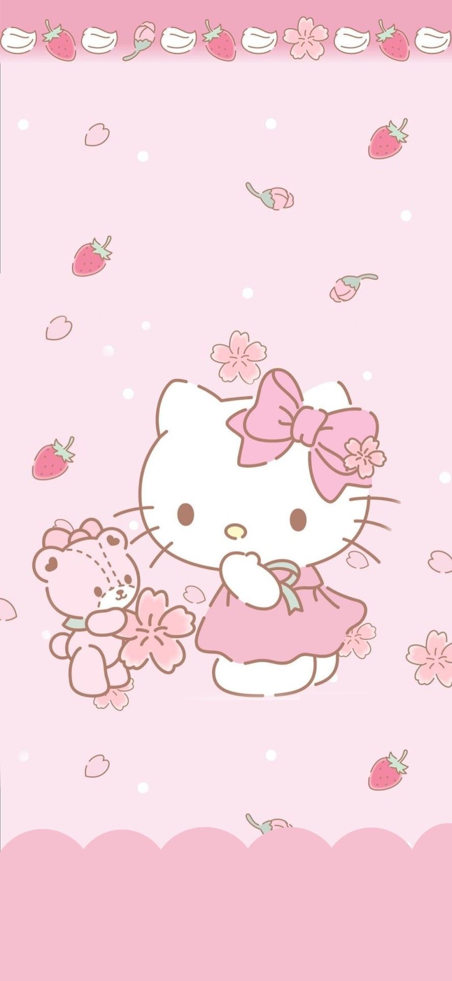 IPhone wallpaper with Hello Kitty, pink background, and teddy bear - Hello Kitty