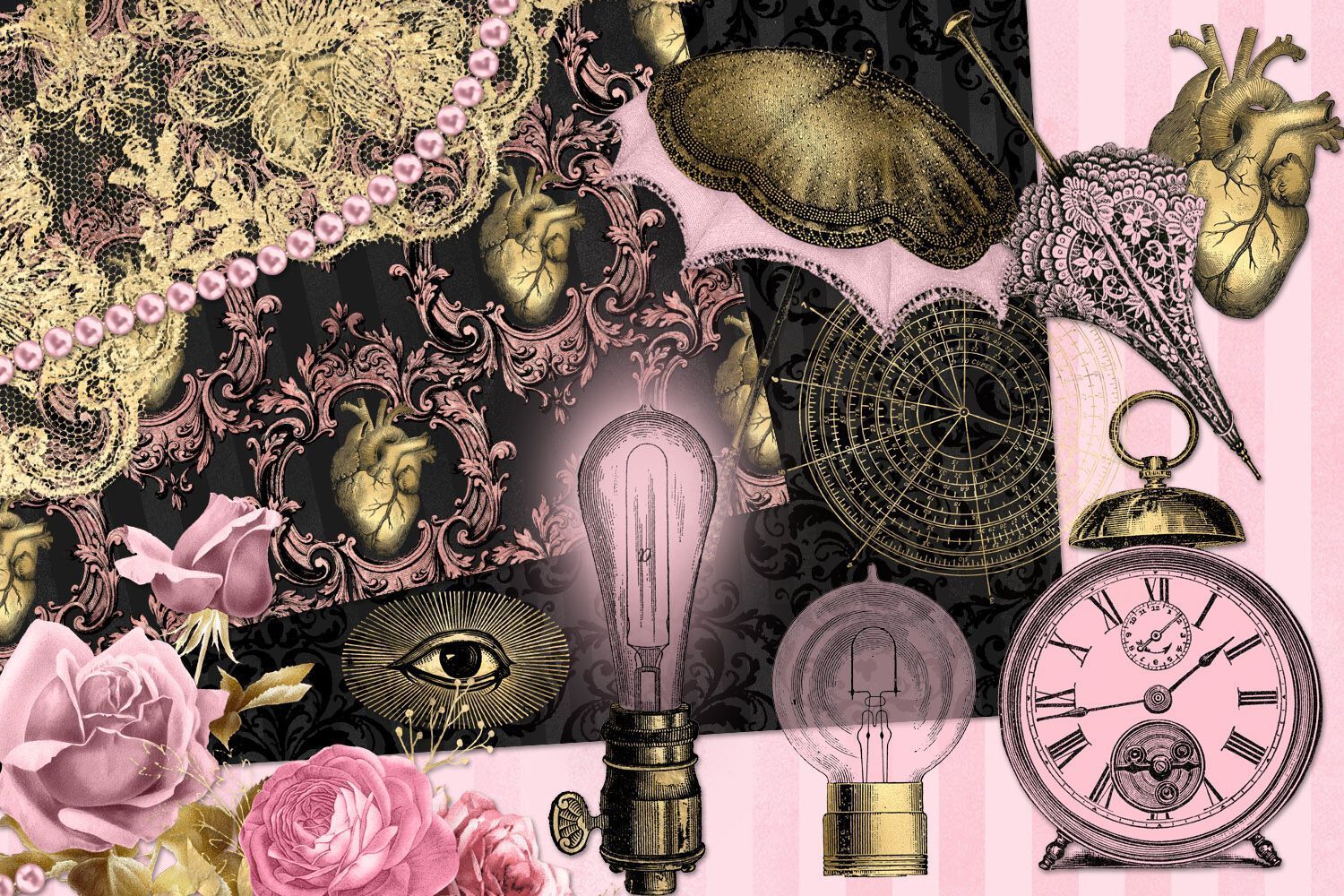 Pink and Gold Steampunk Graphics By Digital Curio