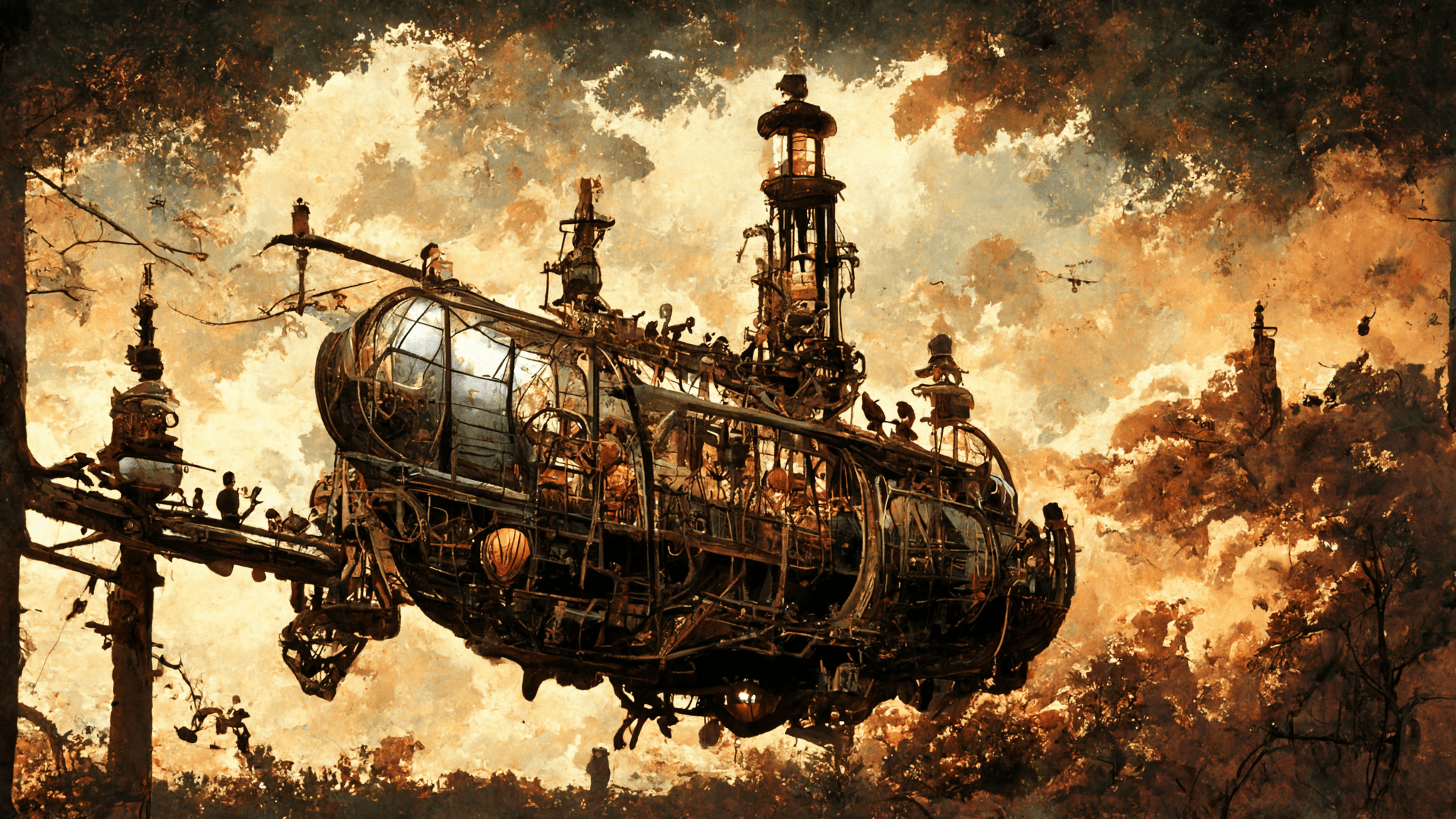 Midjourney prompt: a steampunk airship painted