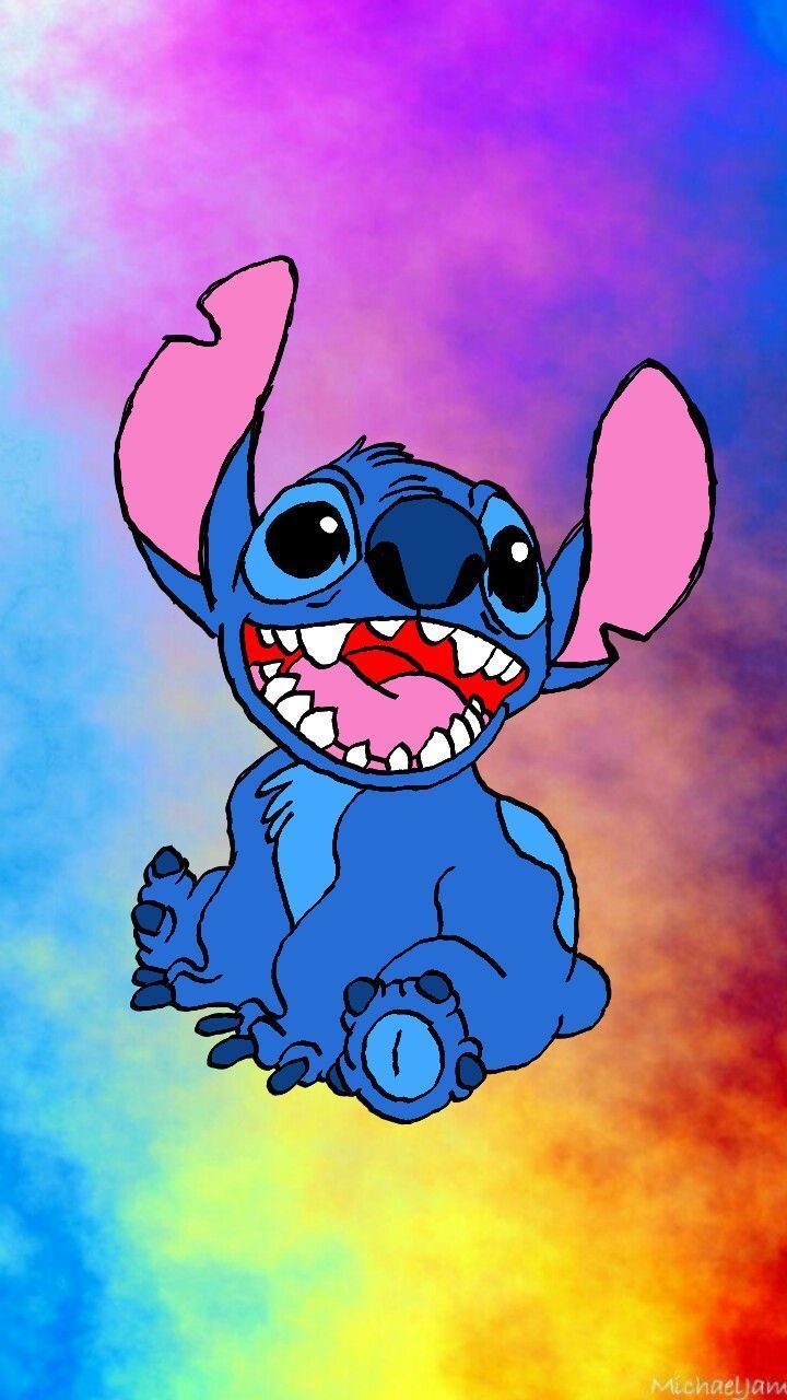 The stitch is sitting on a colorful background - Stitch