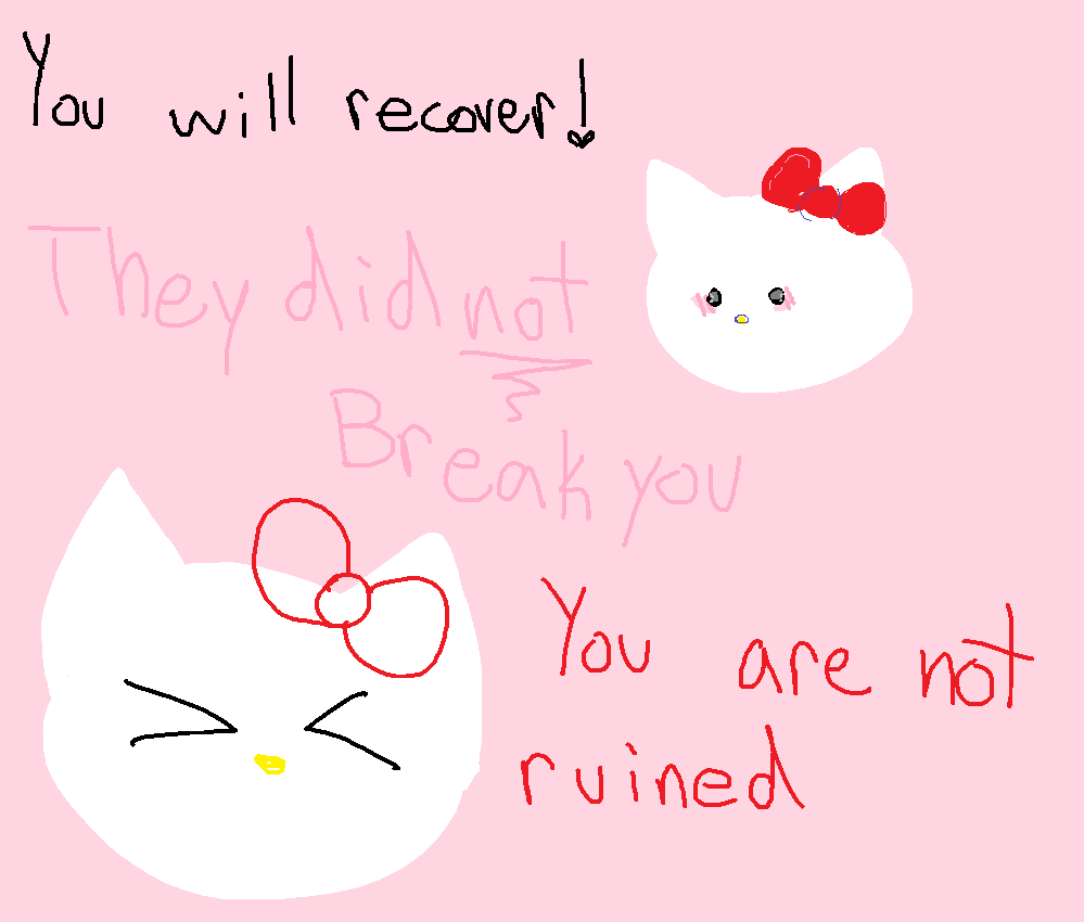 A drawing of a cat with a bow and the words 