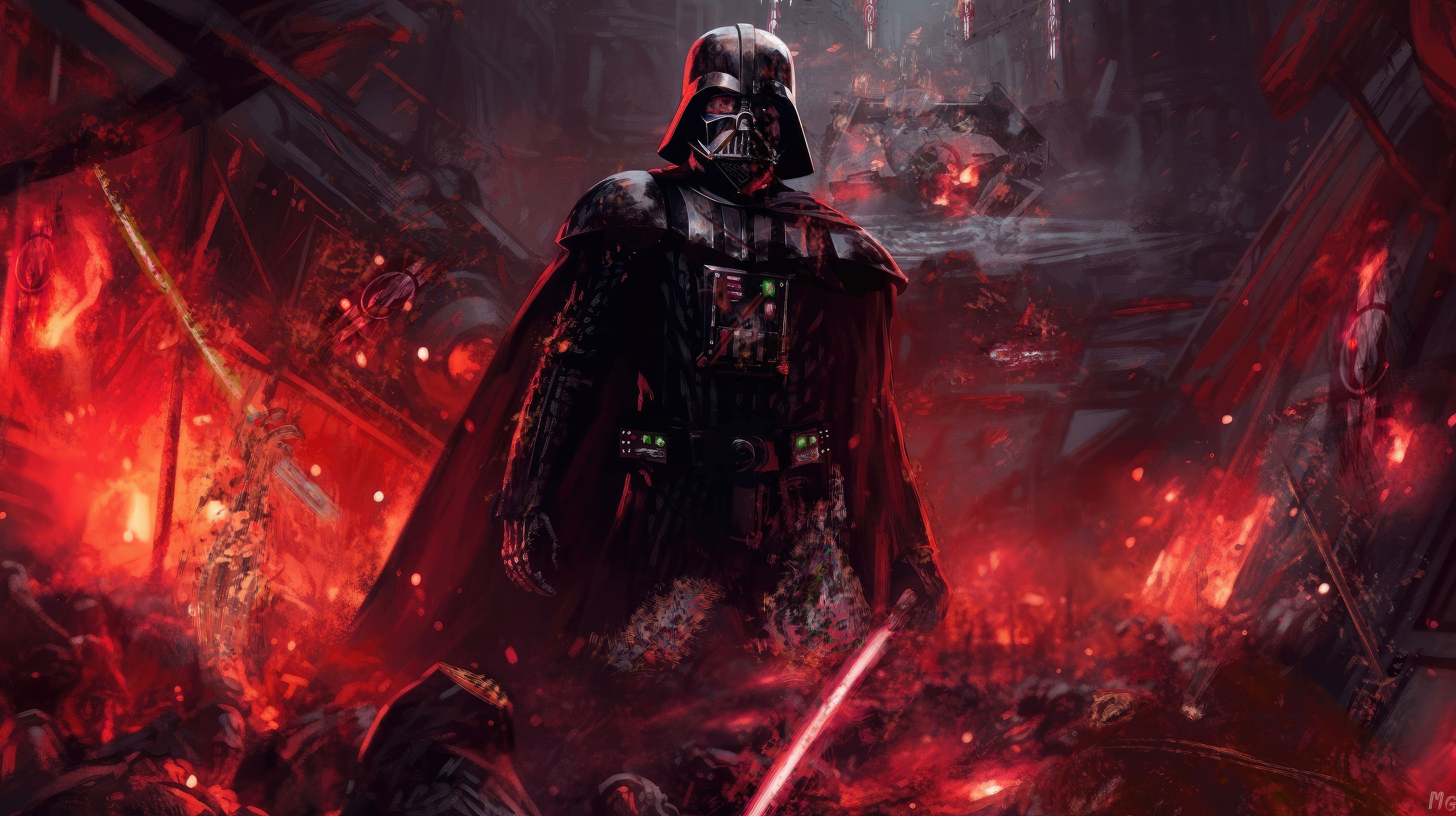 Darth Vader in the middle of an explosion. - Darth Vader