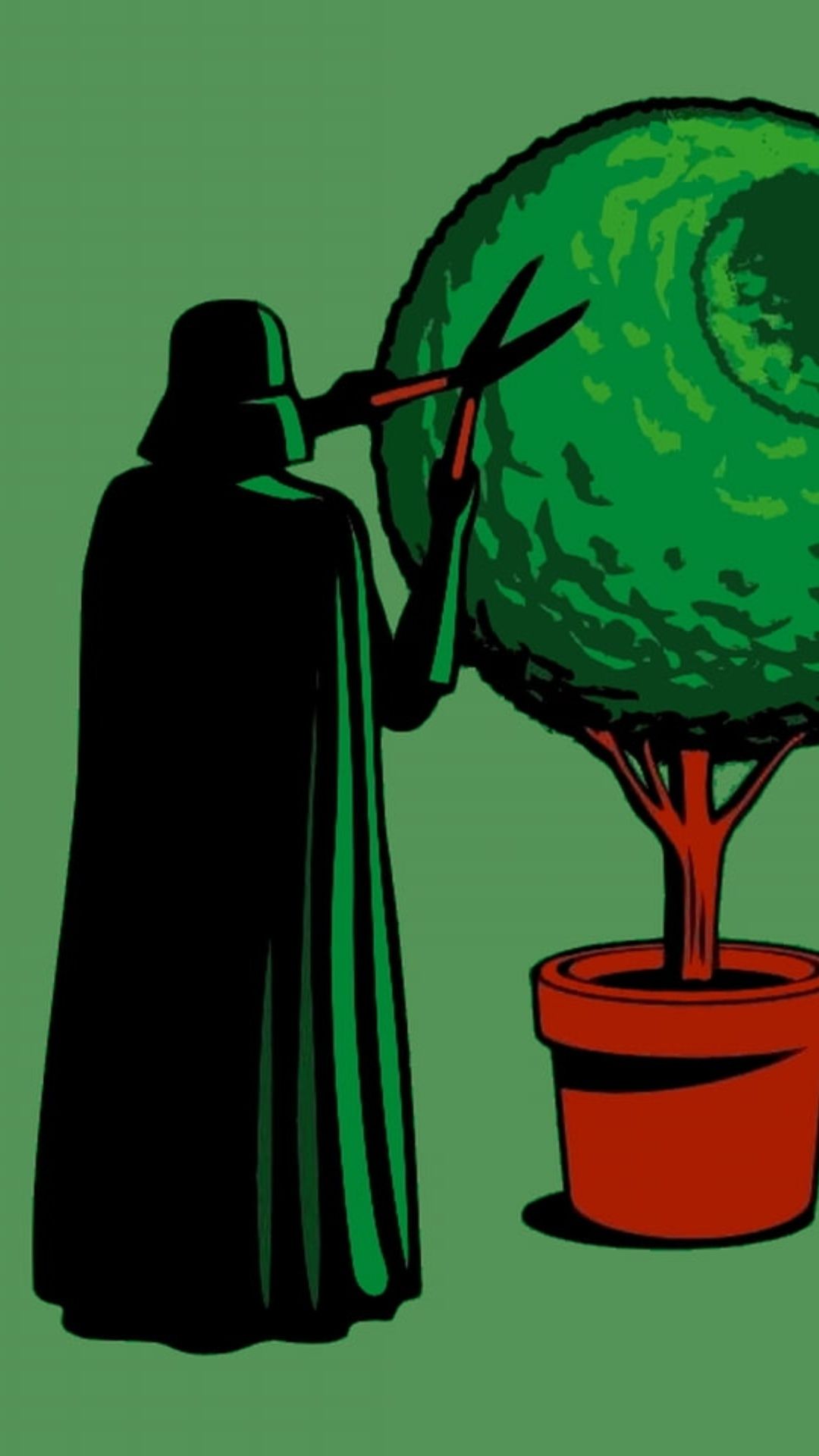 Darth vader trimming a topiary in the shape of the Death Star - Darth Vader