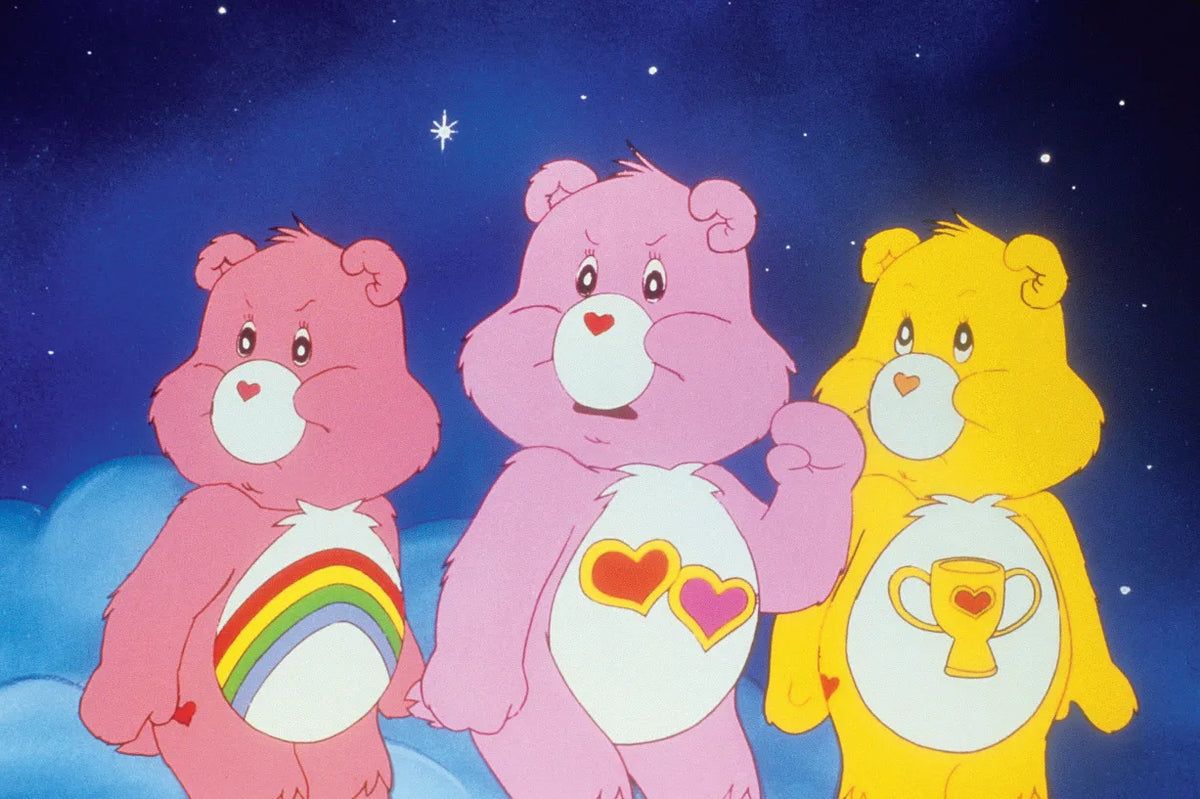 The Care Bears, a popular children's cartoon from the 1980s, are shown in a scene from the show. - Care Bears