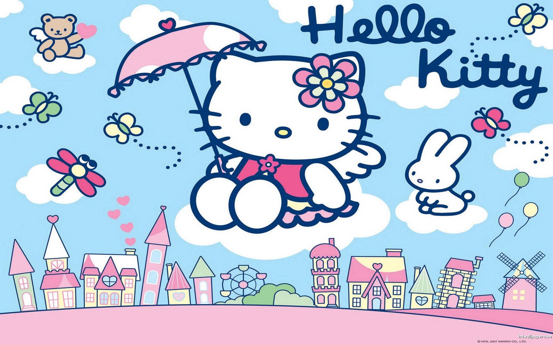 A hello kitty wallpaper with various characters - Hello Kitty