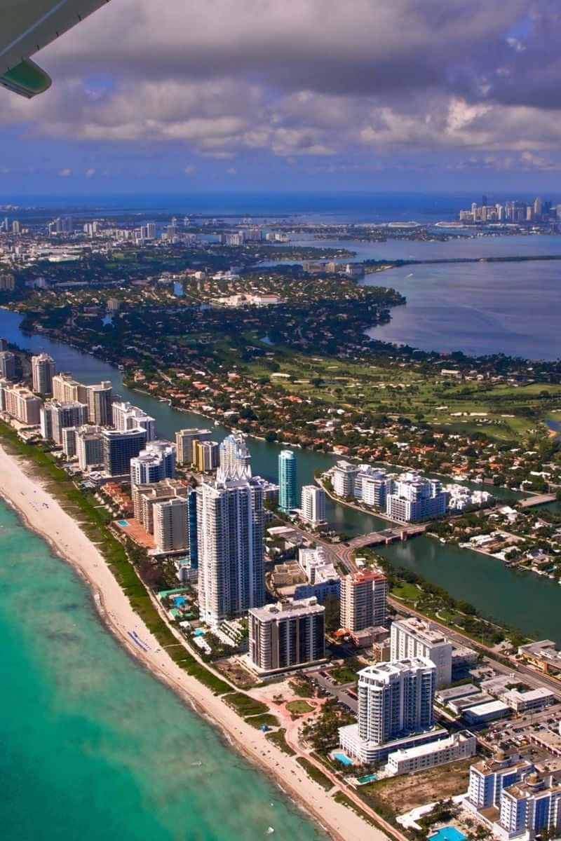 An aerial view of the city of Miami and the beach. - Miami