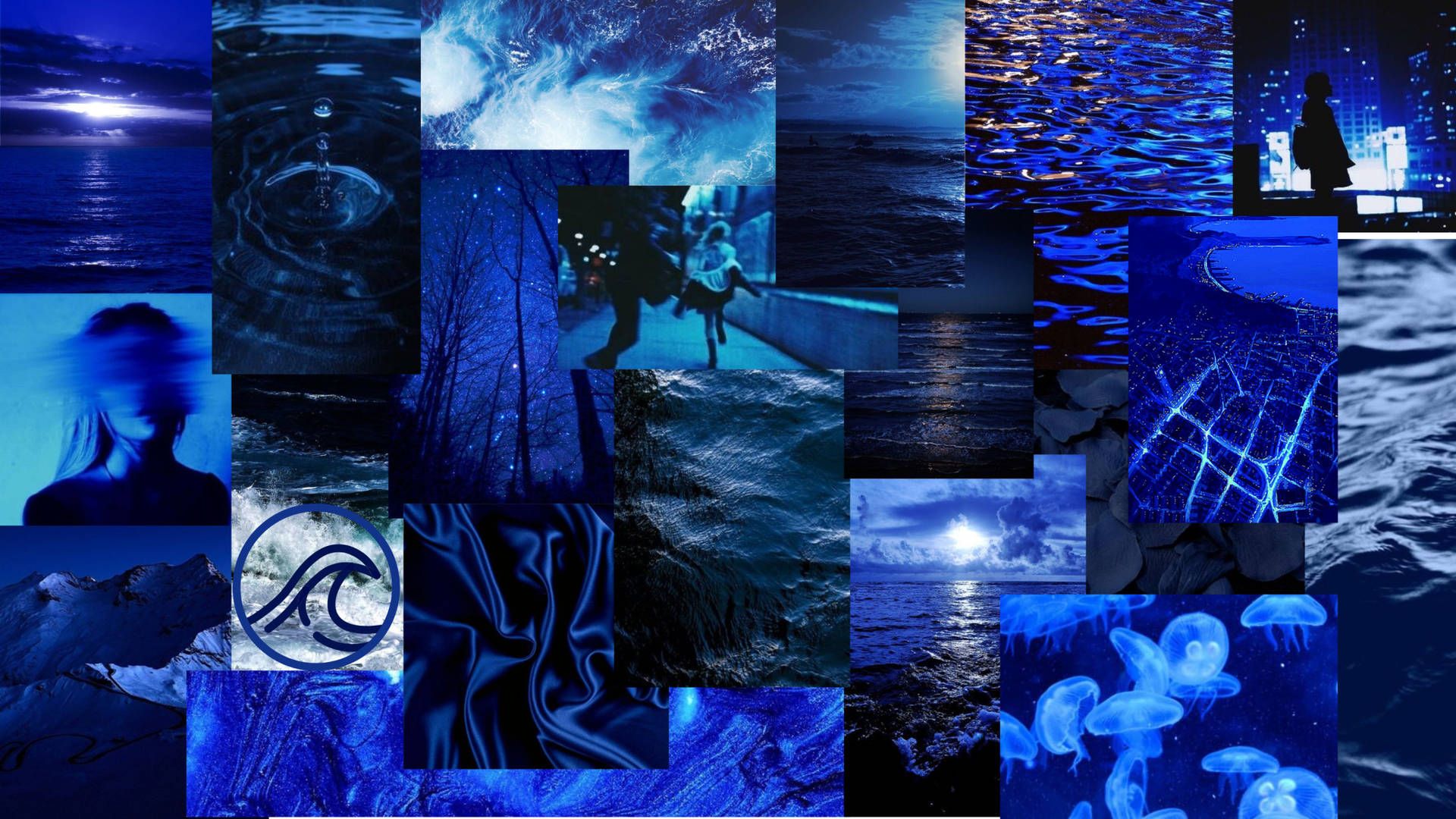 Download Dark And Blue Aesthetic Laptop Collage Wallpaper