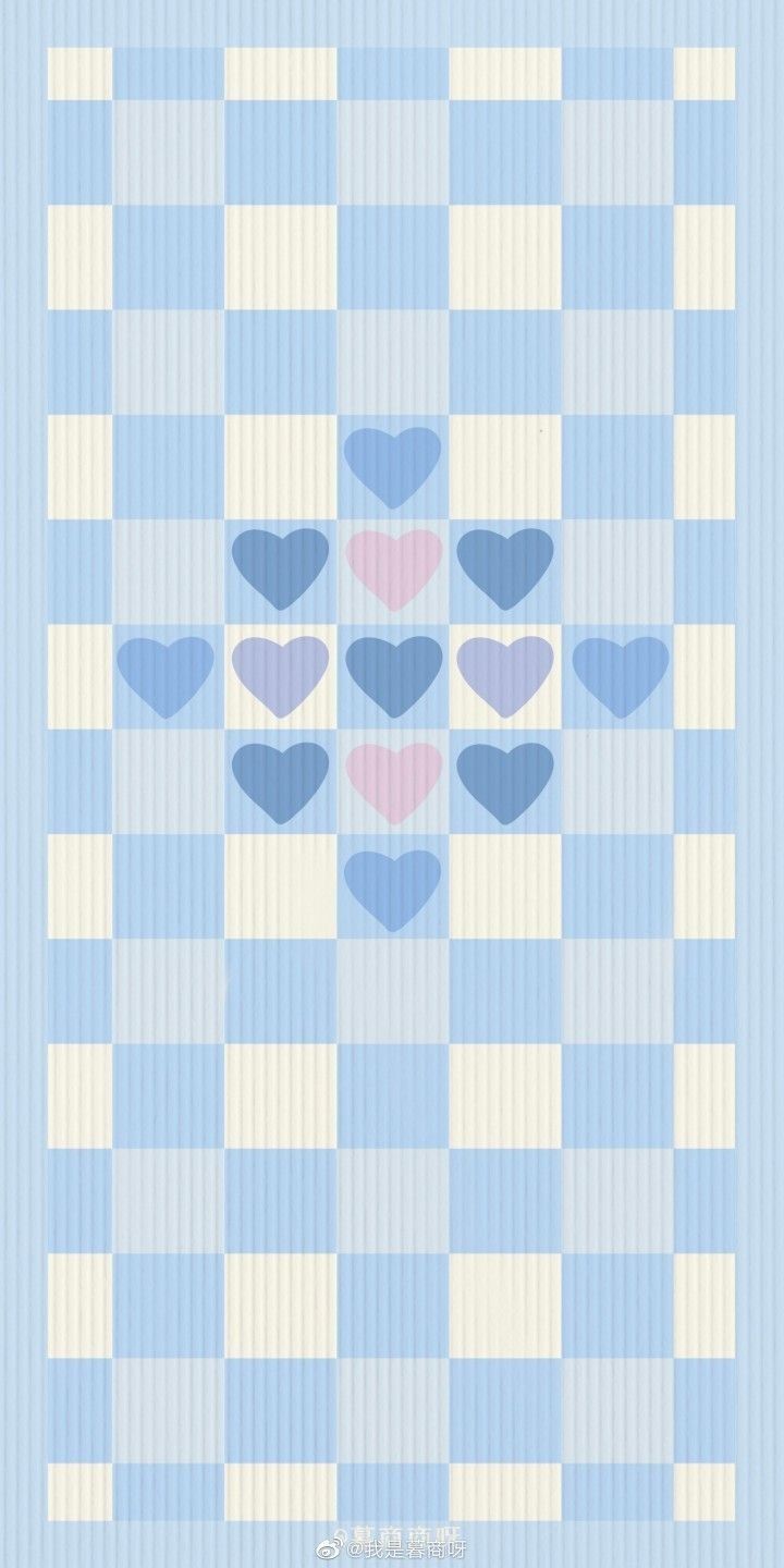 A blue and white checkered background with hearts - Heart
