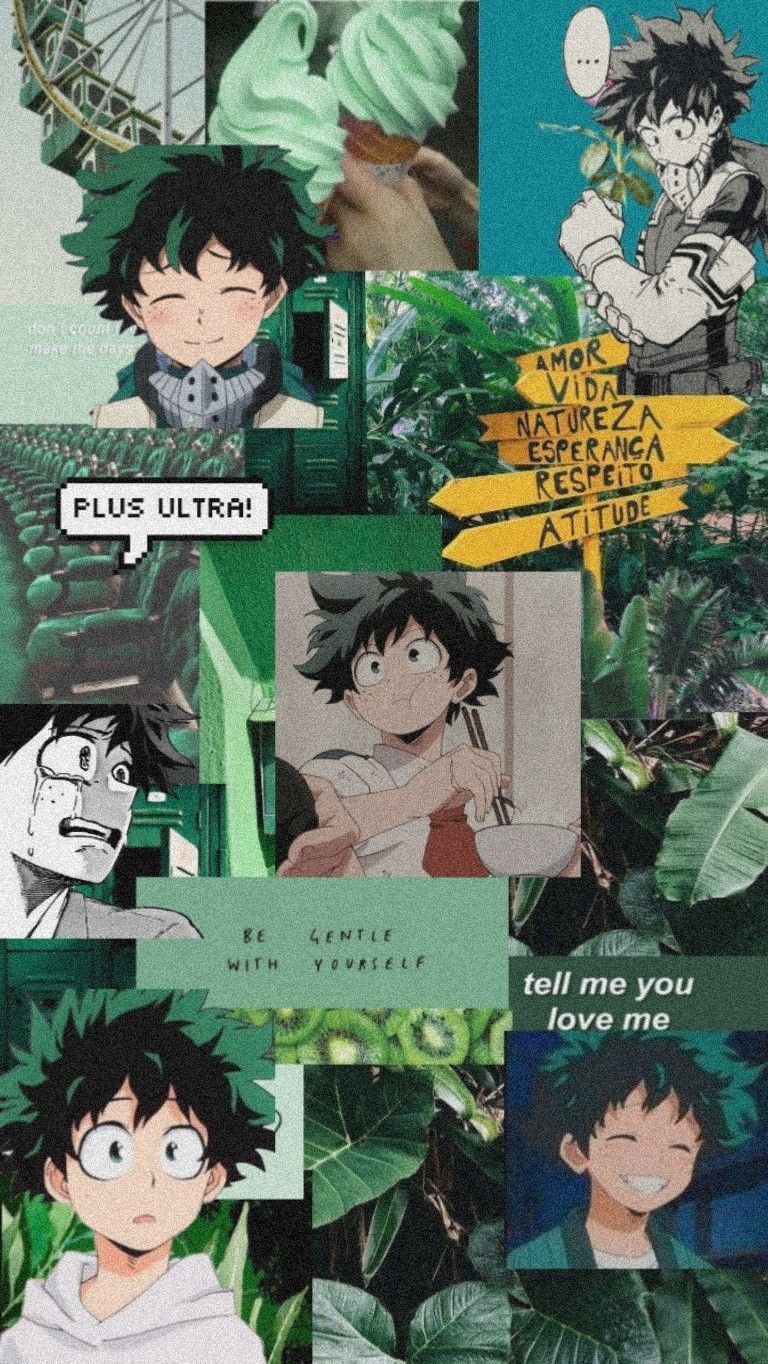 Aesthetic background of green and black for phone - Deku