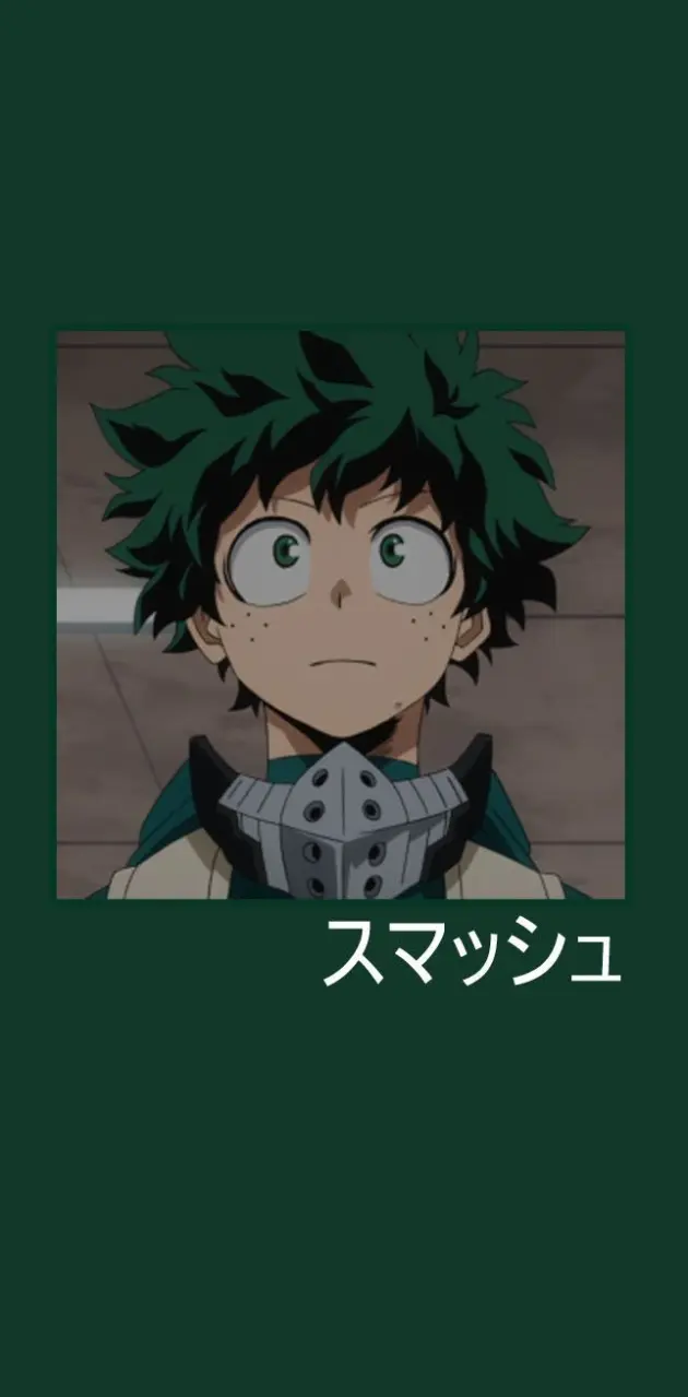 A green phone background with an image of a character from My Hero Academia - Deku