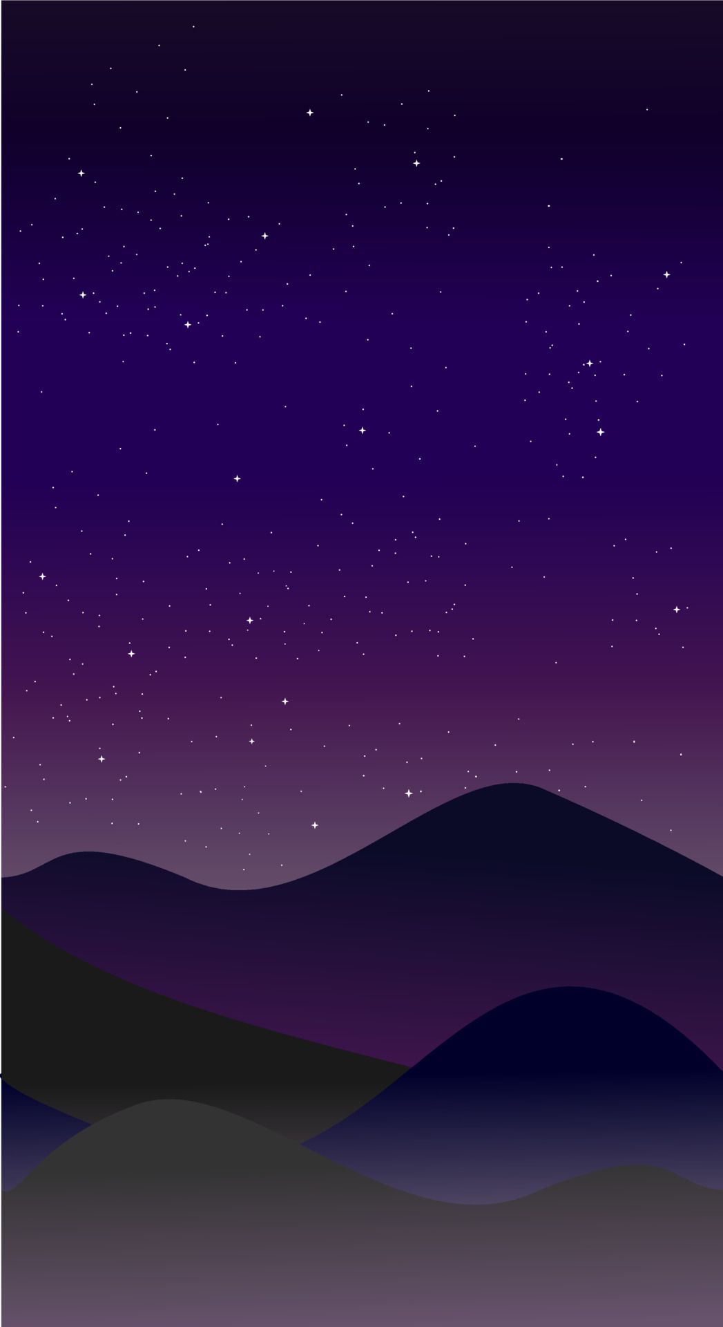 Mountain landscape illustration in flat style with design hill and smoke in night view. Aesthetic nature background. Banner for mobile phone screen saver theme, lock screen and wallpaper. Vector Art