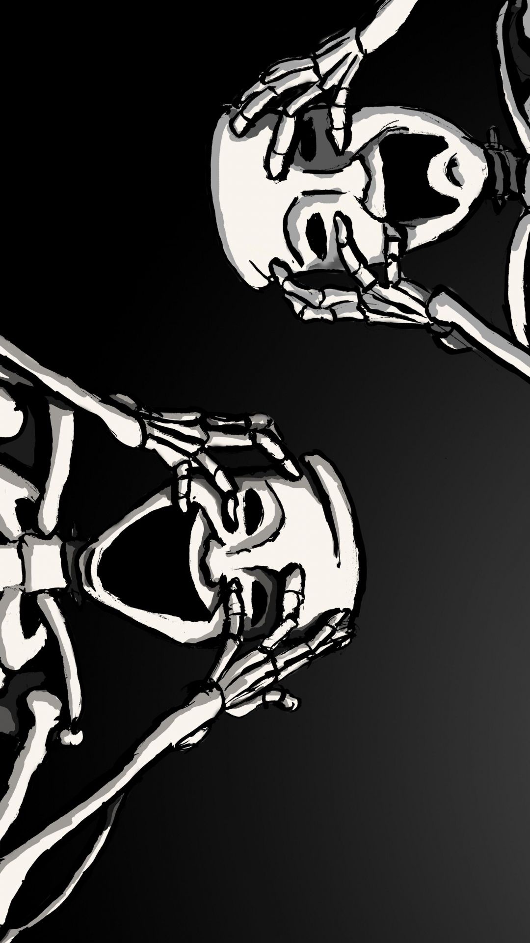 A pair of skeleton's facing each other on a black background - Skeleton