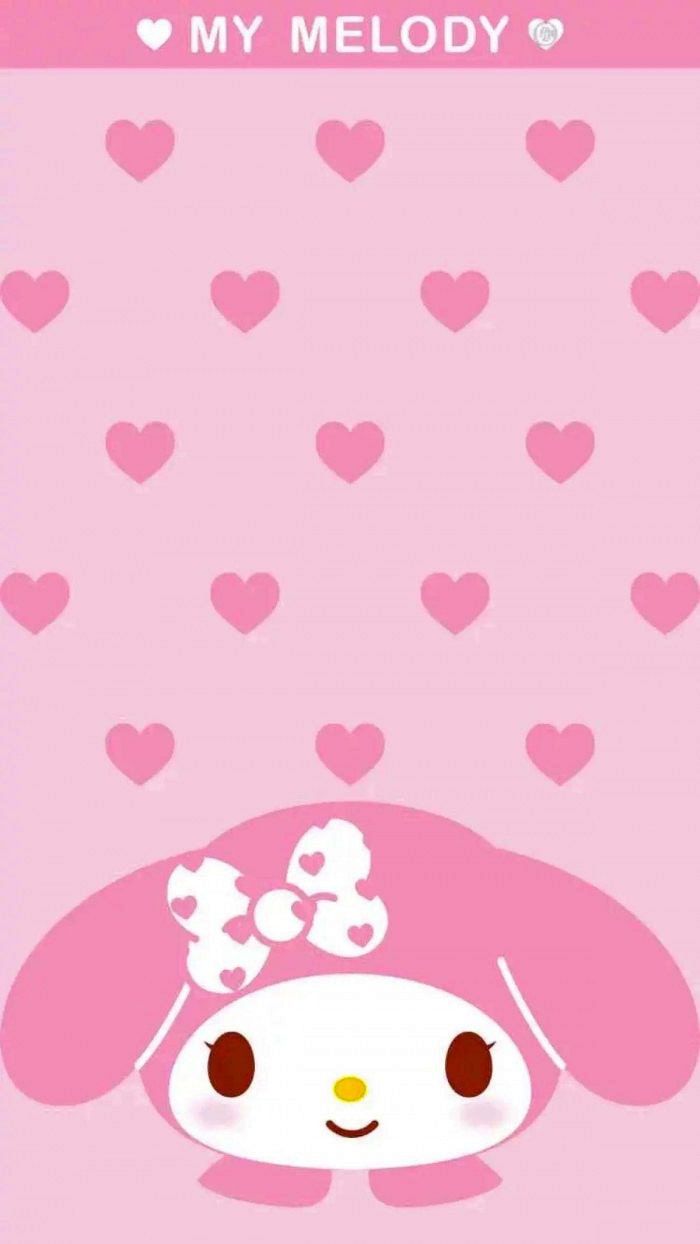 My melody wallpaper, pink background, hearts in the background, cute phone backgrounds - My Melody