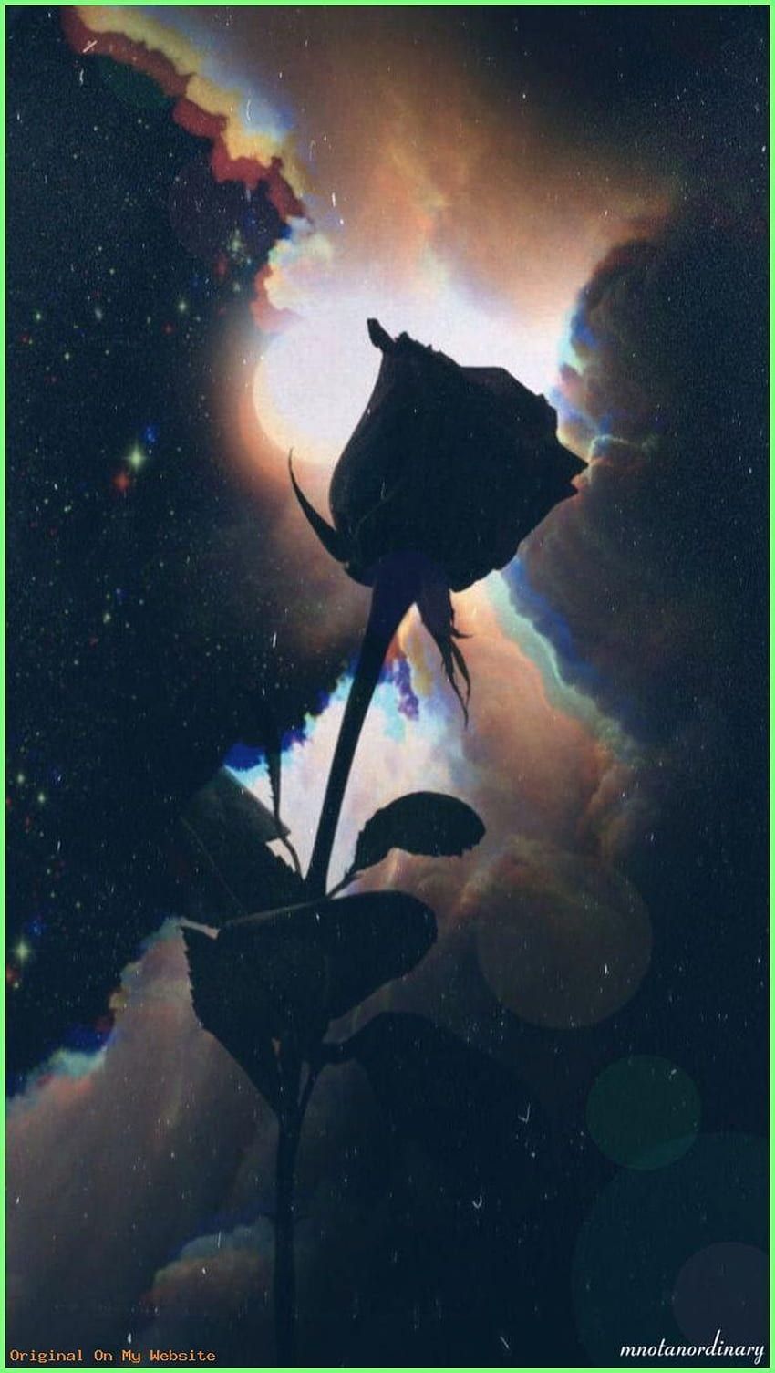 Aesthetic wallpaper of a rose against a nebula background - Roses