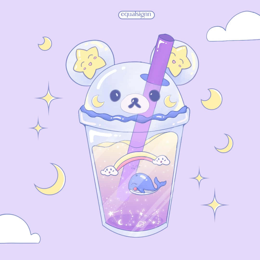 A purple and blue drink with a whale in it - Boba