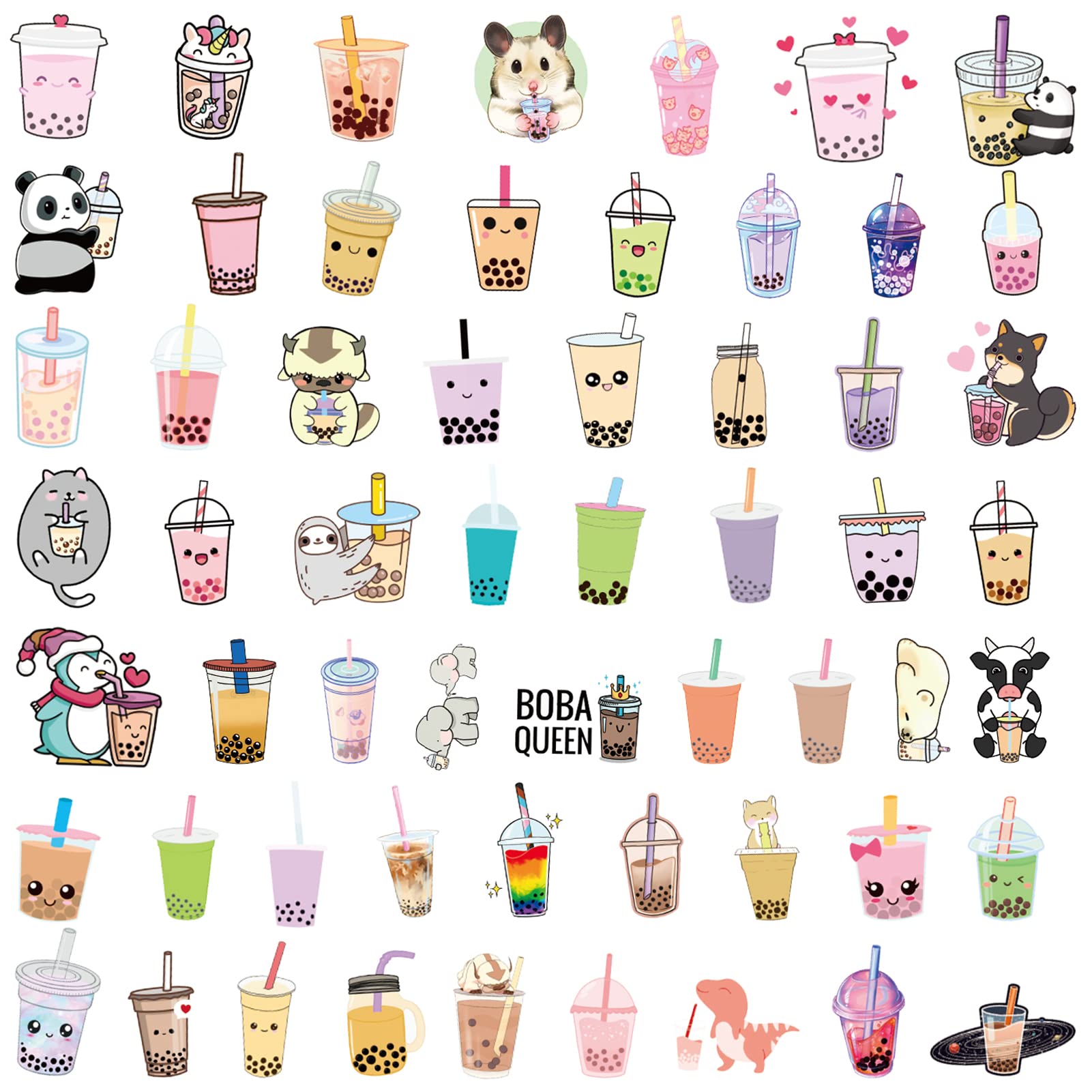 Kawaii Cartoon Beverage Stickers [105Pack], Boba Stickers, Aesthetic Trendy Summer Flavored Drink Vinyl Stickers Decals for Laptop Water Bottle Bumper Luggage Computer Skateboard Snowboard. Gift for Kids Girls Teens