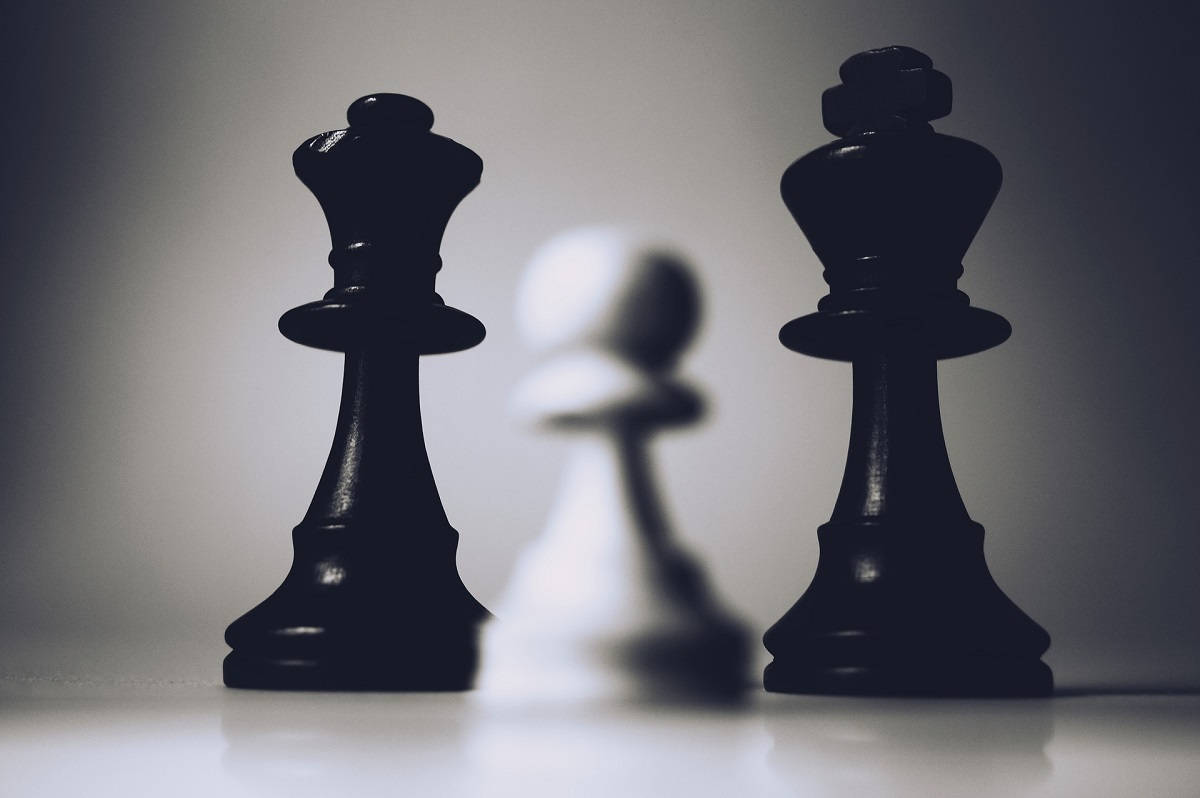 A black king and queen chess piece and a white pawn - Chess