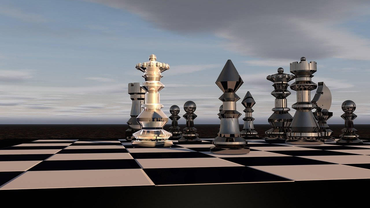 A 3D render of a chessboard with chess pieces on it - Chess