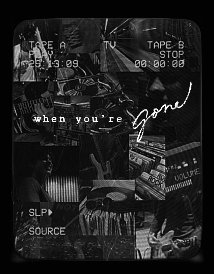 A black and white photo of a music mixer with the words 'when you're gone' written on it. The image is in a square format and has a vintage aesthetic. The background is a black color. - Shawn Mendes