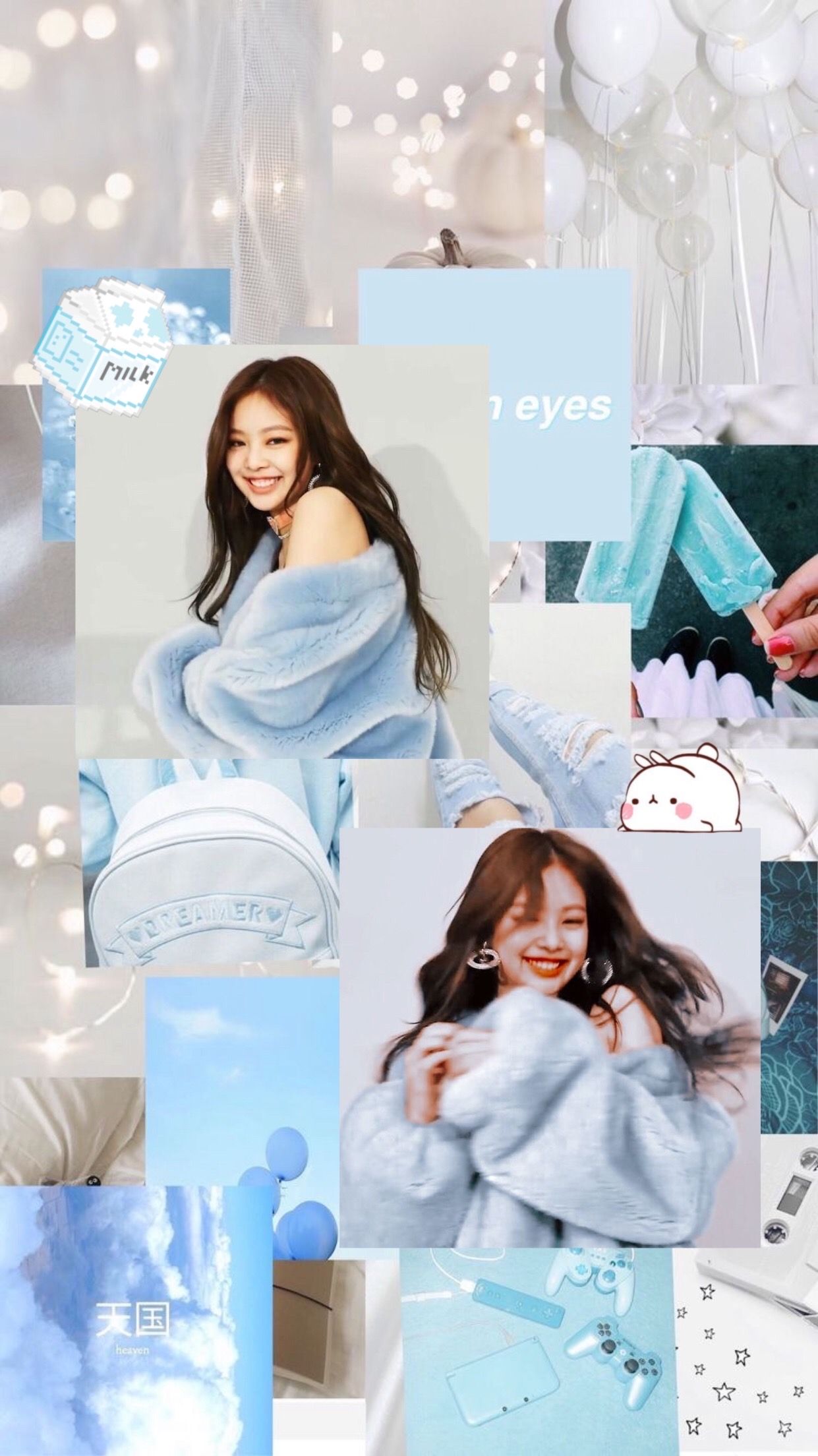Aesthetic phone background of Lisa from Blackpink with blue and white colors - Jennie