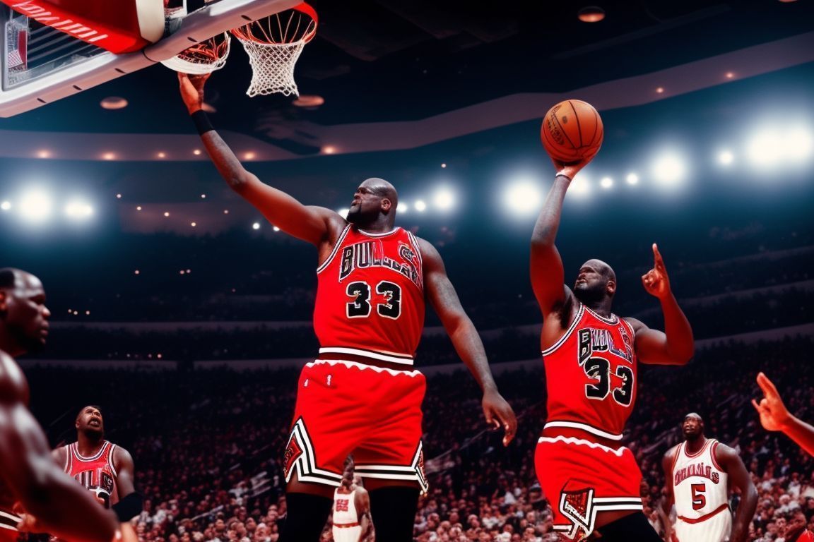 Shabby Pig465: Shaquille O'Neal In A Magic Jersey Dunking On Michael Jordan In A Bulls Jersey With Everyone Watching