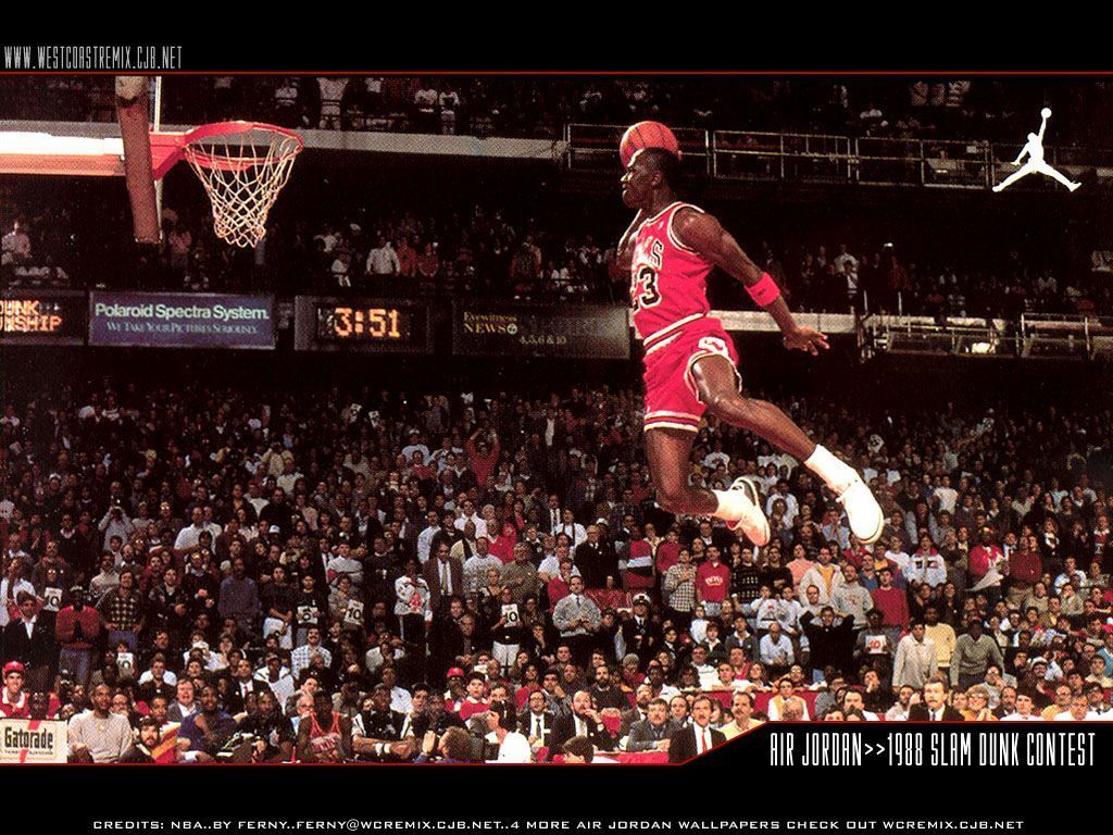 Air Jordan 1986 Slam Dunk Contest wallpaper with Jordan in the middle of a dunk - Michael Jordan