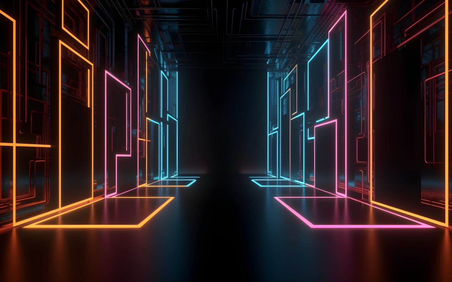 A black room with a neon blue and pink border - 1440x900