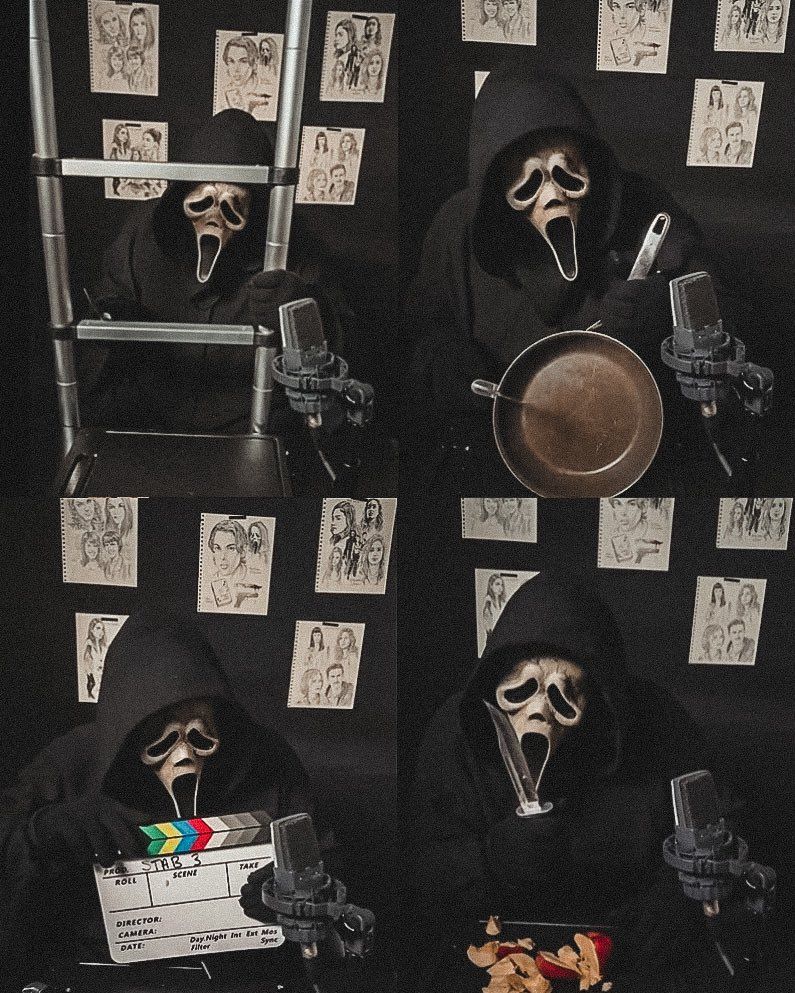 A collage of images of Ghostface from the Scream movies. - Ghostface