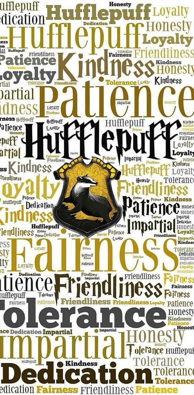 Hufflepuff house values in Harry Potter, with the Hufflepuff crest in the middle. - Hufflepuff