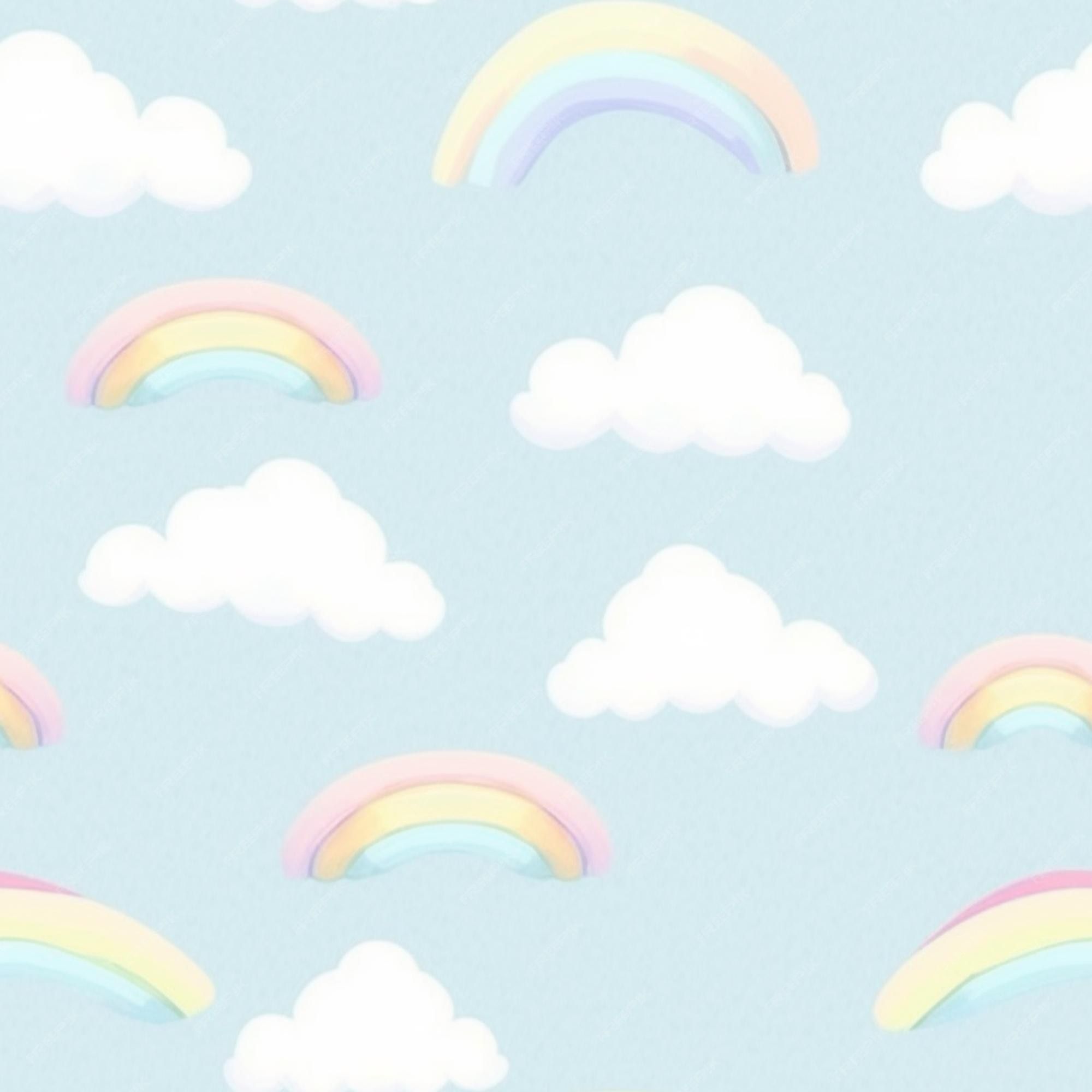 Pastel rainbow and cloud wallpaper in a choice of 4 colourways - Pastel rainbow