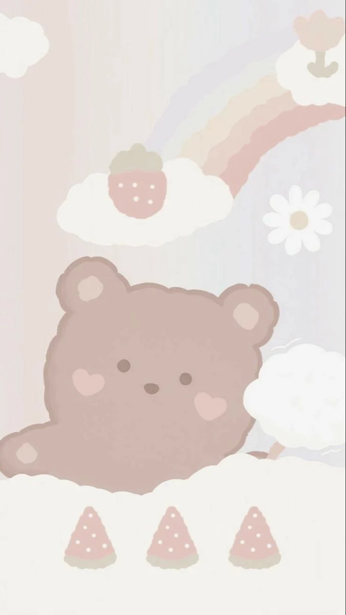 A brown bear with a pink nose and pink hearts on its cheeks. - Teddy bear