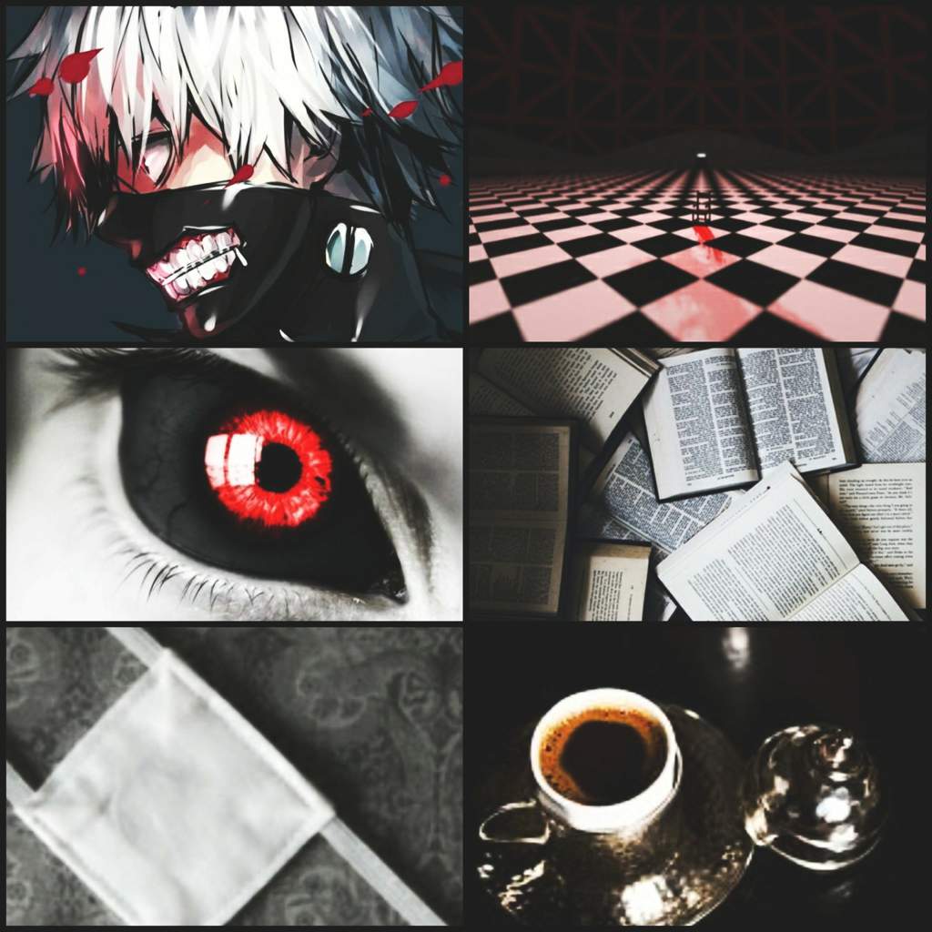 Aesthetic for Tokyo Ghoul. Red eyes, books, and coffee. - Tokyo Ghoul