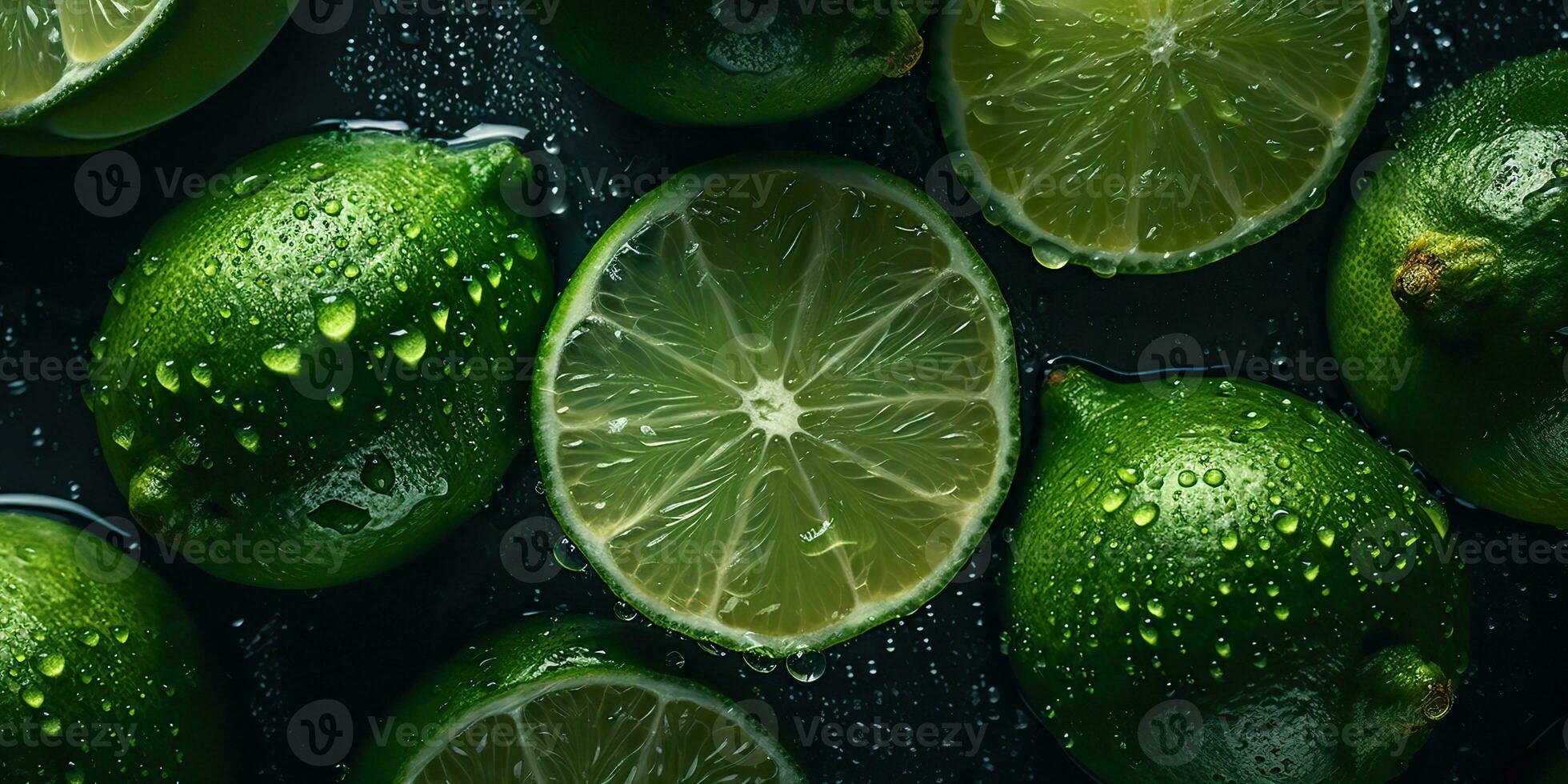 Limes on a black background. photo - Lime green