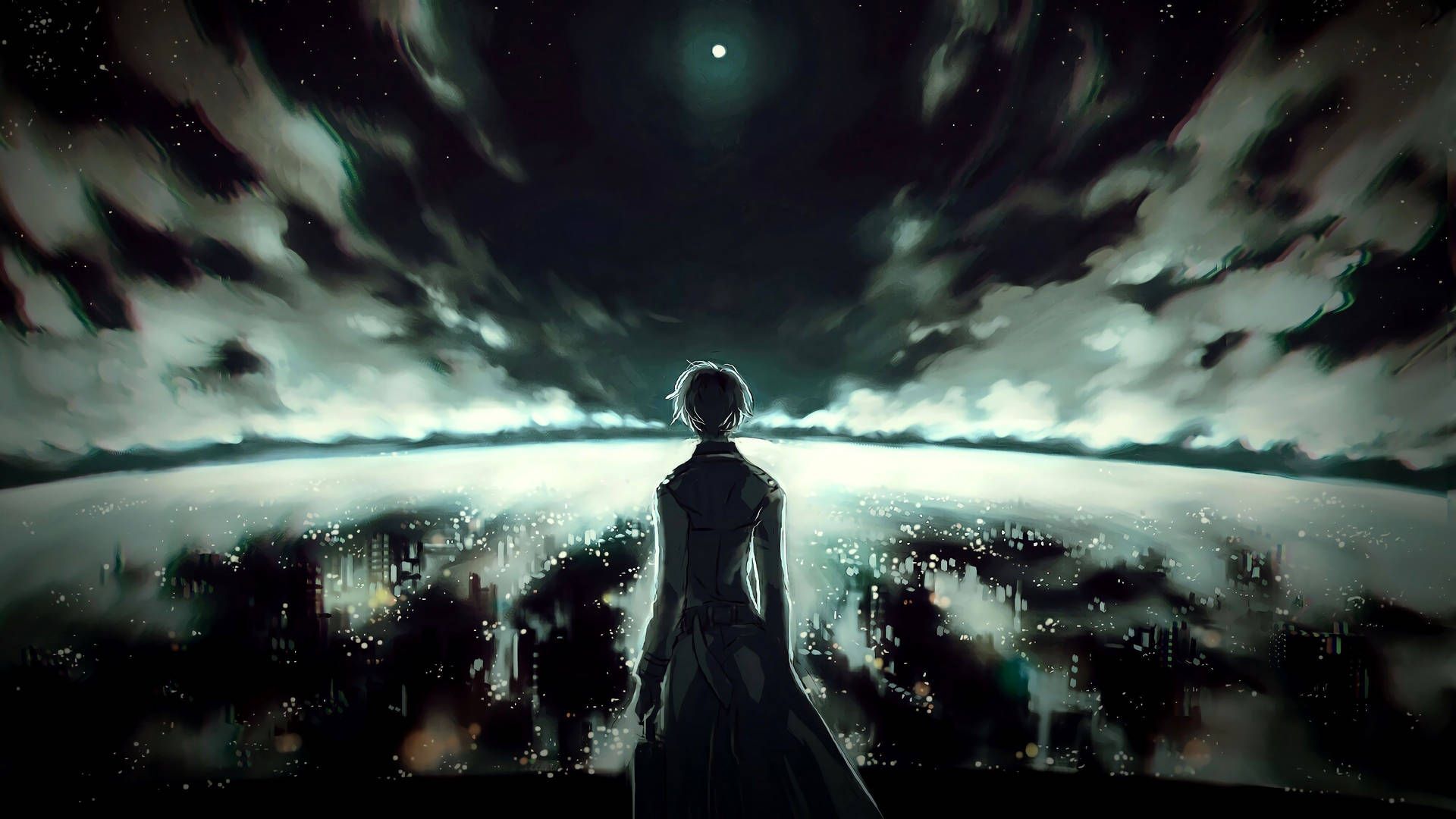 Anime wallpaper 1920x1080 anime girl standing on the roof of a building looking at the city at night wallpaper background desktop wallpaper - Tokyo Ghoul