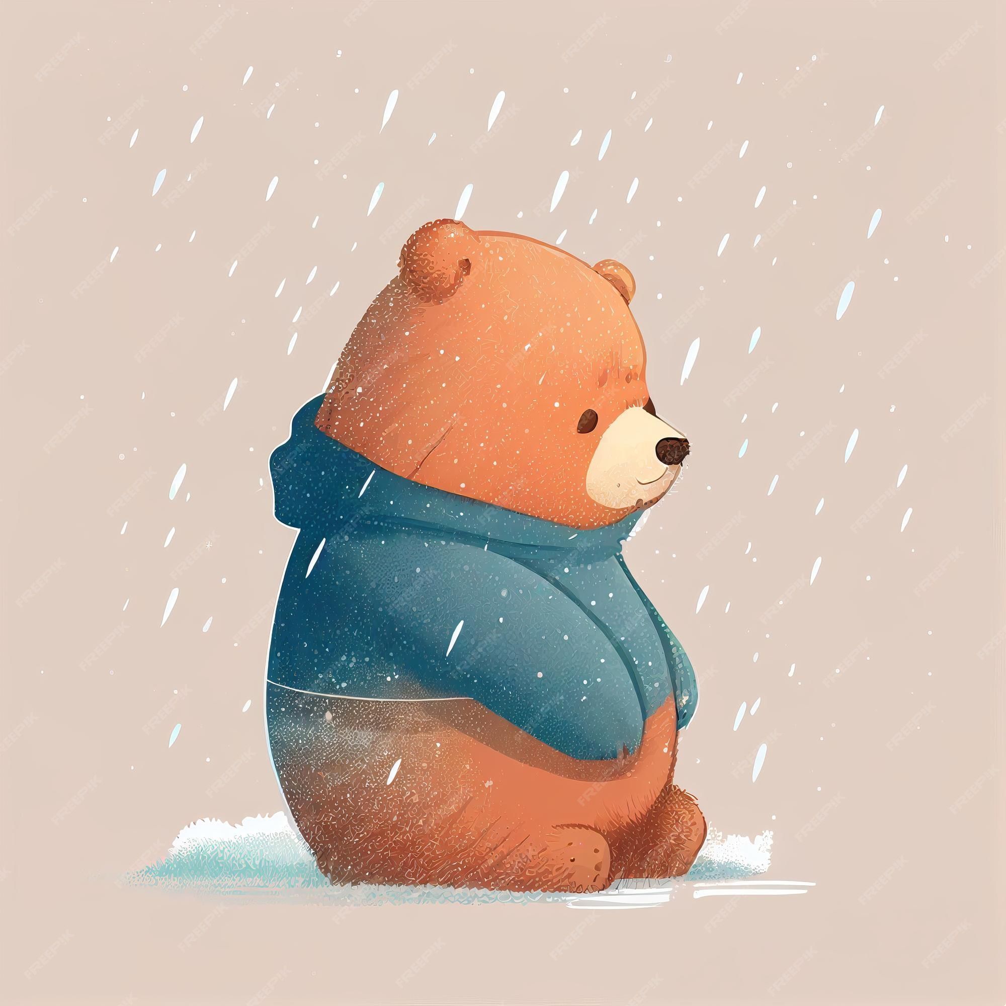 Premium Photo. Illustration cute teddy bear standing alone on snowy day created with technology
