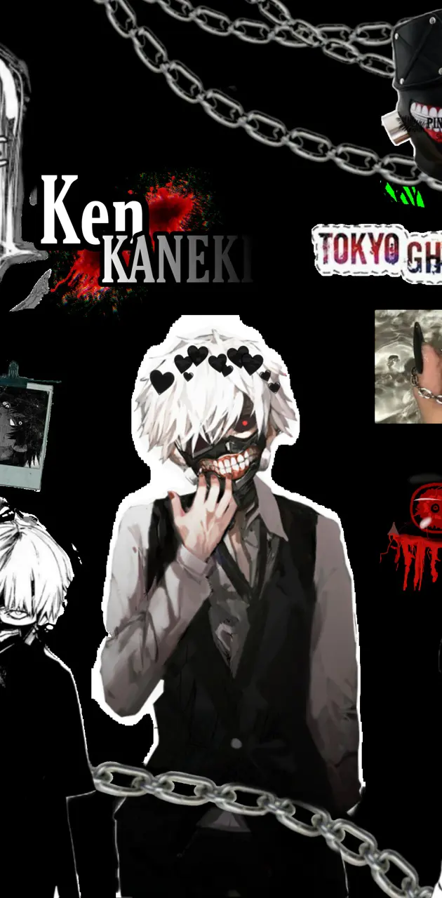 A collage of Ken Kaneki from Tokyo Ghoul with a black background - Tokyo Ghoul