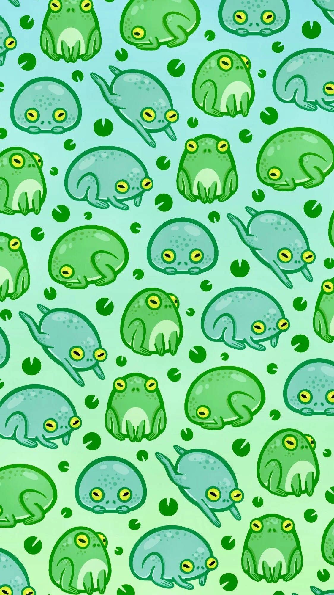 Download Rounded Kawaii Frog In Pattern Wallpaper