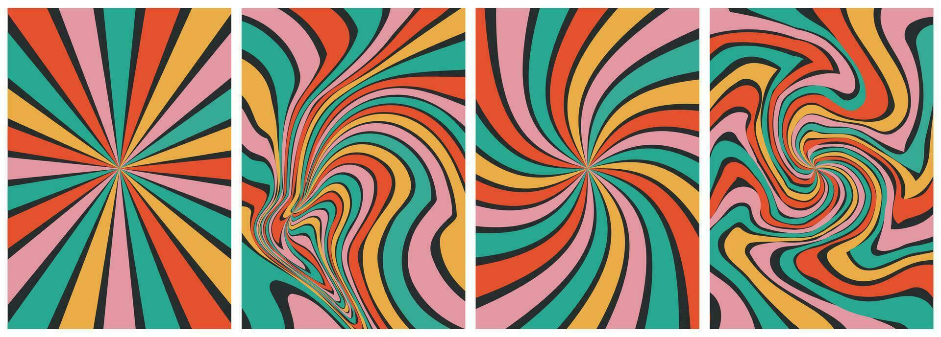 Y2k aesthetic.Set of colorful abstract background.Vector cards in retro psychedelic style