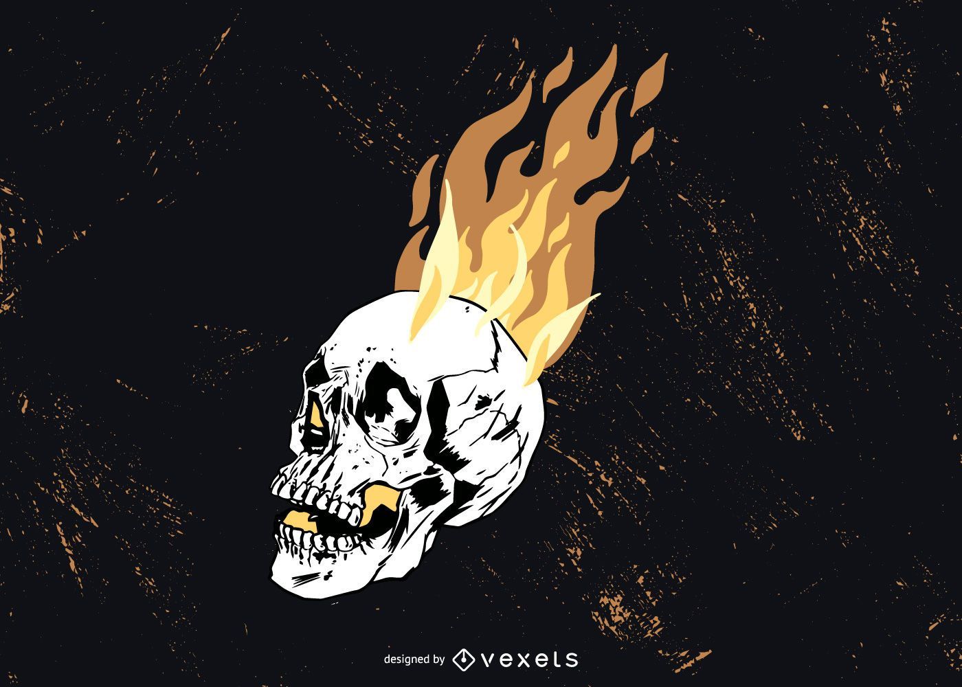 A skull with flames on a black background - Skeleton