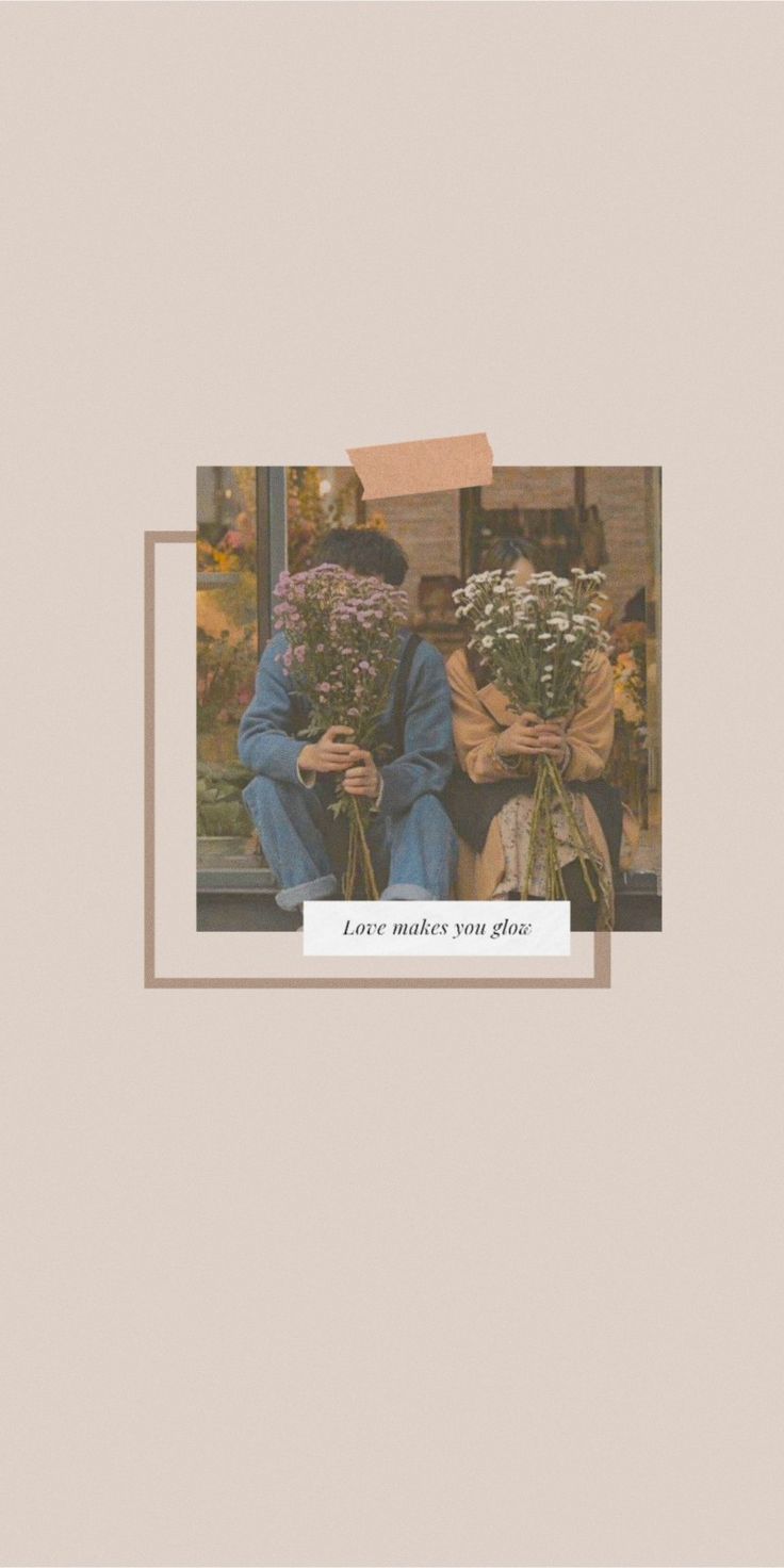 Aesthetic phone wallpaper of a couple holding flowers - Vintage
