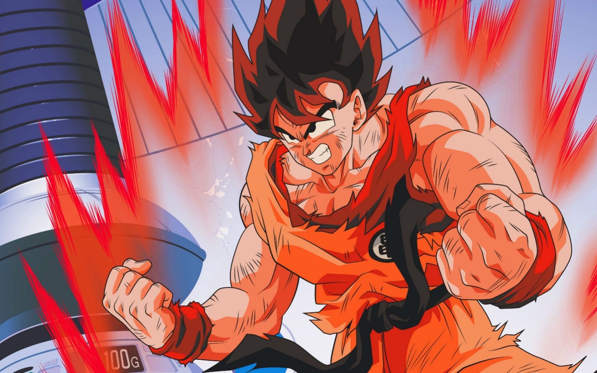 A cartoon character with an orange shirt and black pants - Dragon Ball