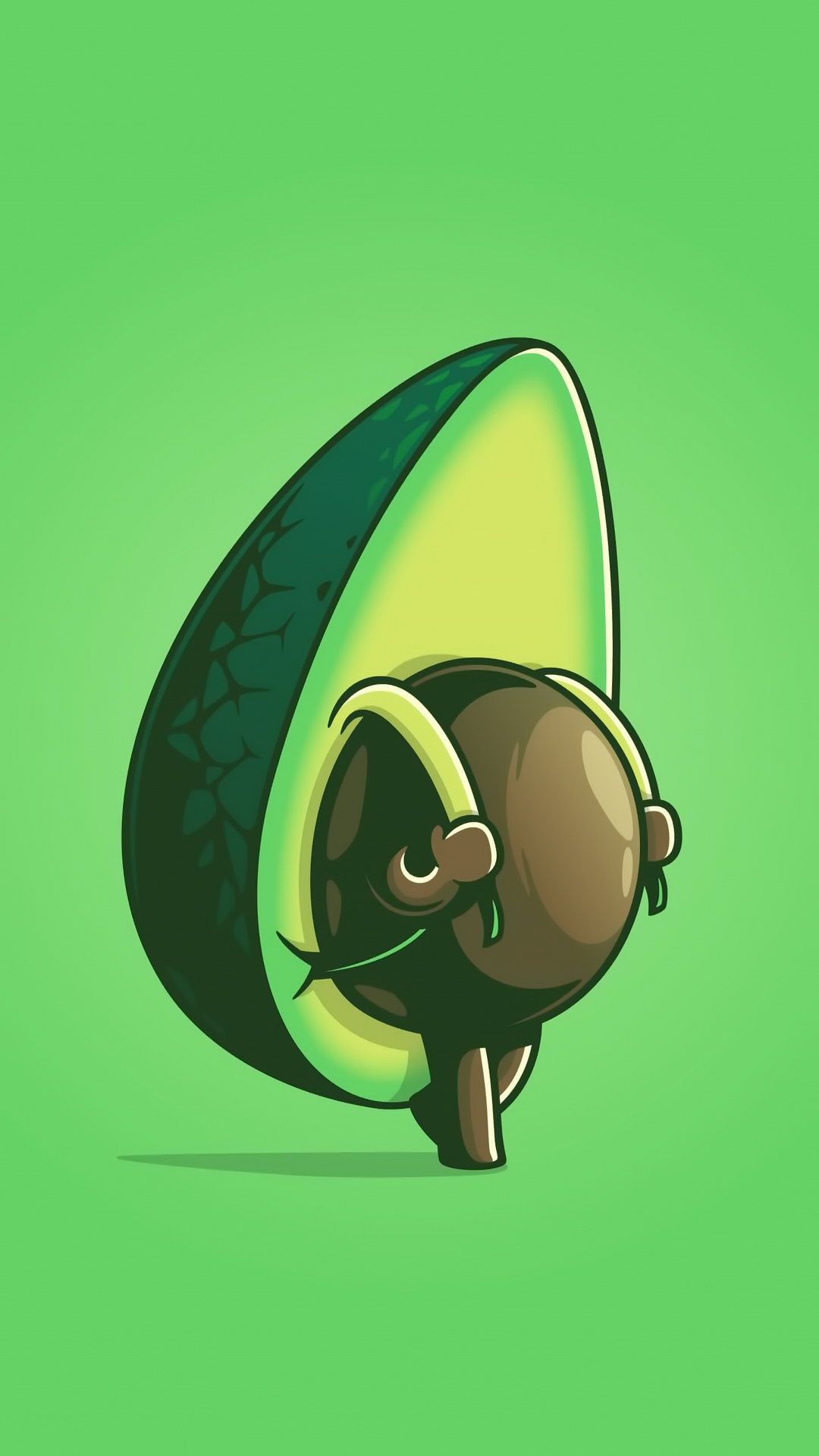 IPhone wallpaper with a green background and an illustration of a cute avocado character holding a heart. - Avocado