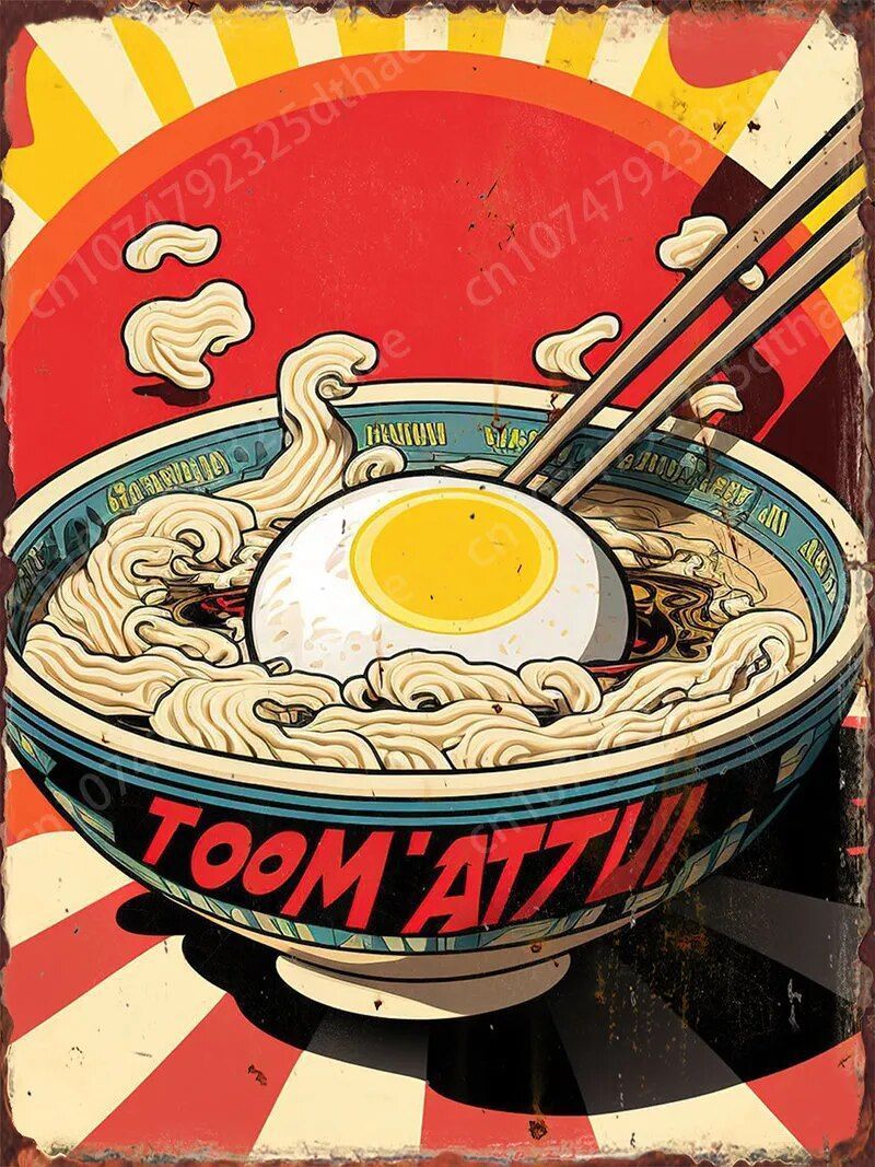 Ramen Japanese Food Retro Metal Poster Cocktail Tin Sign Restaurant Wall Decorative Plaque for Modern Home Room Decor Aesthetic