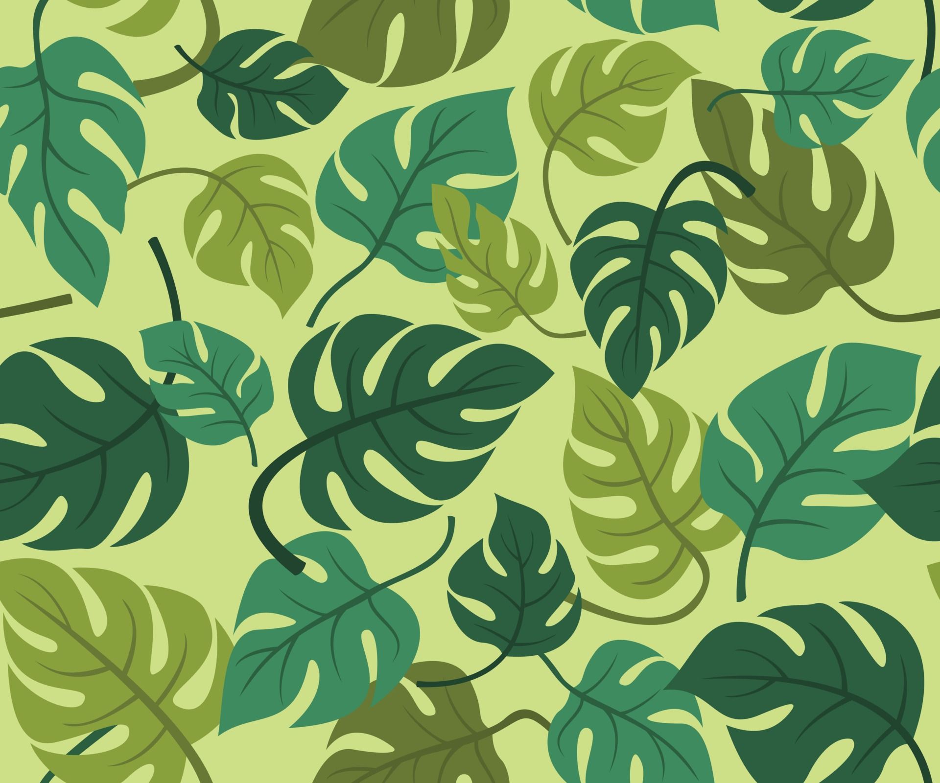 A green and brown leafy pattern - Monstera