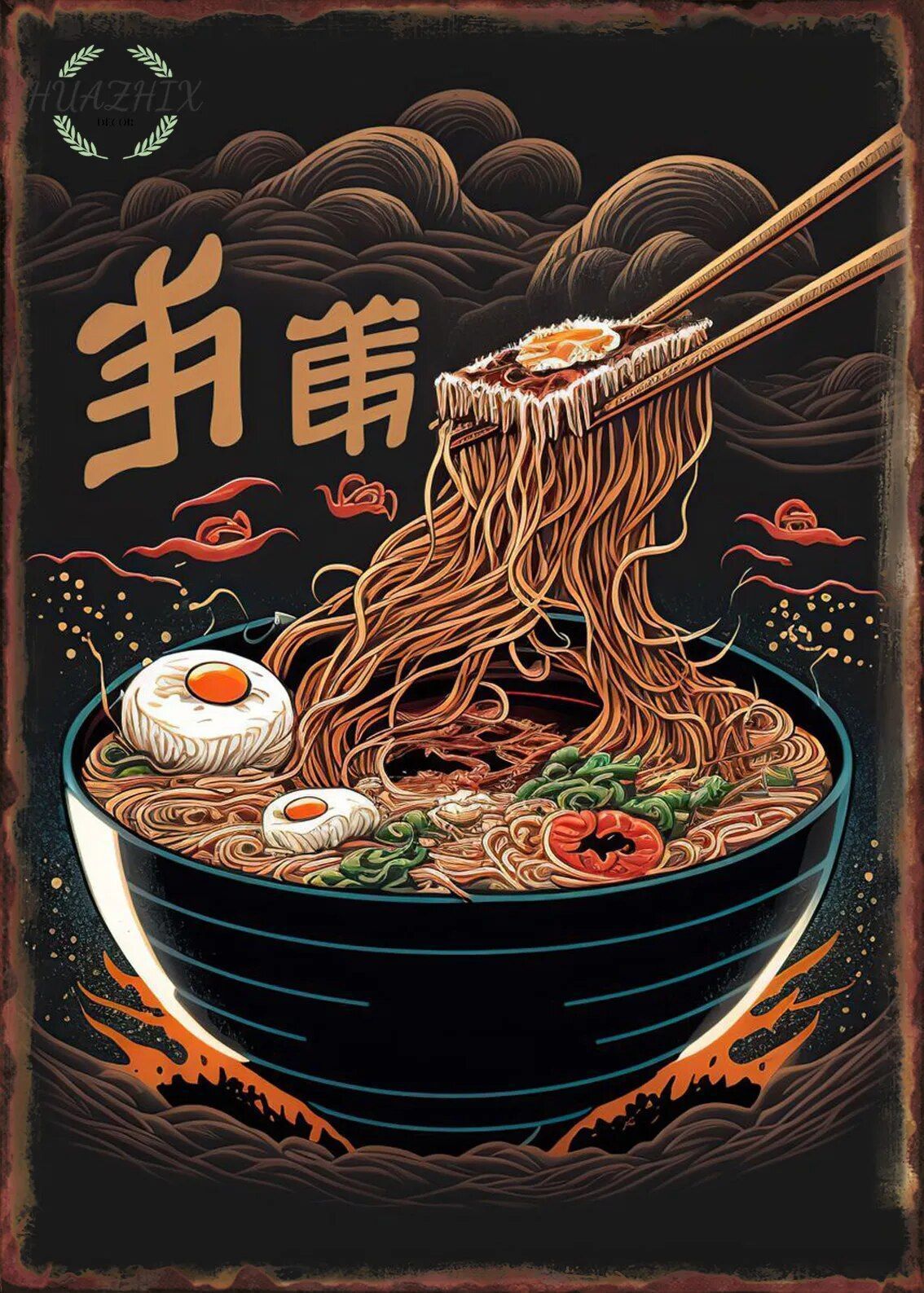 Japanese Delicious Noodles Metal Tin Sign Poster for Ramen Restaurant Decoration of Japan Painting Art Wall Aesthetic Decor