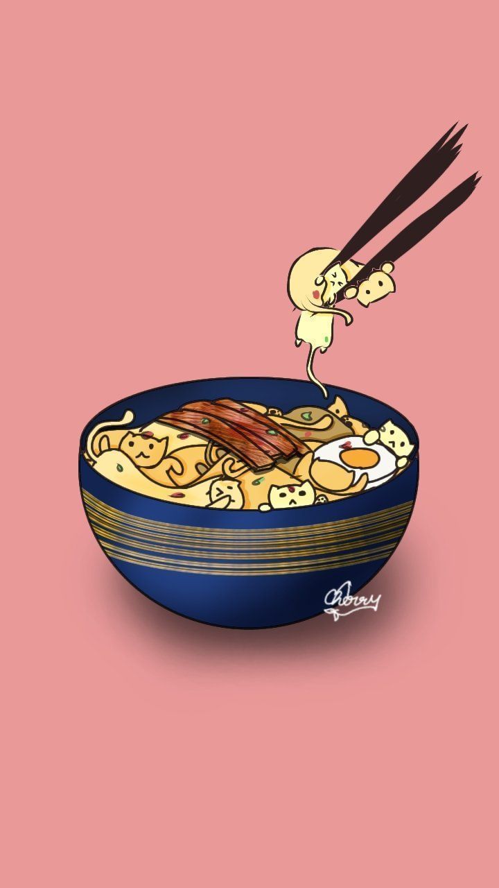 A bowl of cat noodles' Digital Illustration