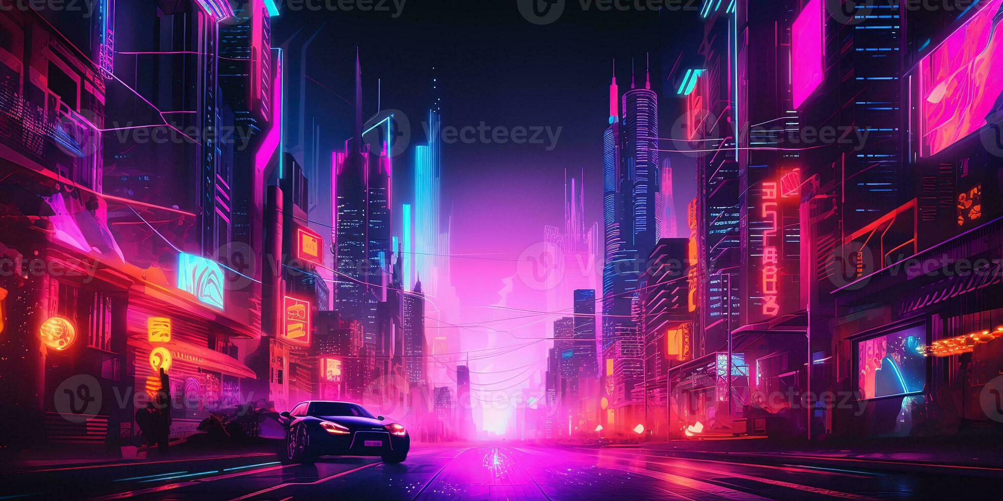 Aesthetic city synthwave wallpaper with a cool and vibrant neon design. - Cyberpunk