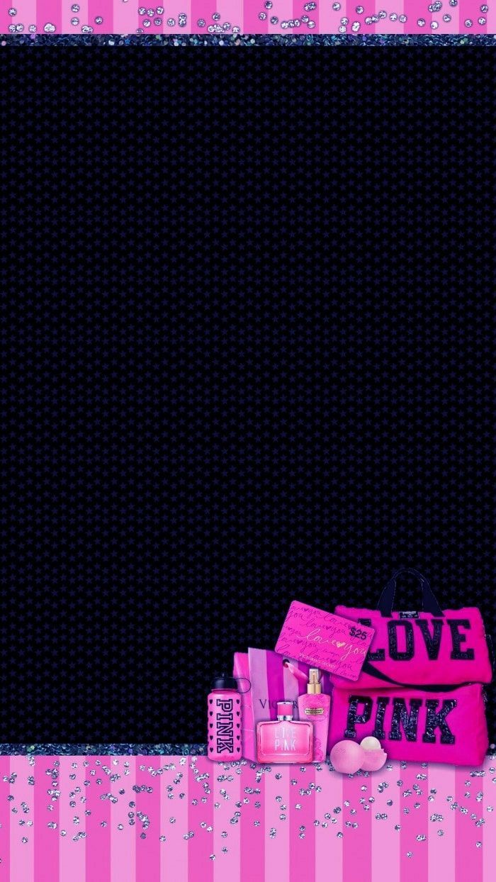 Pink and black wallpaper with the words love pink. - Barbie