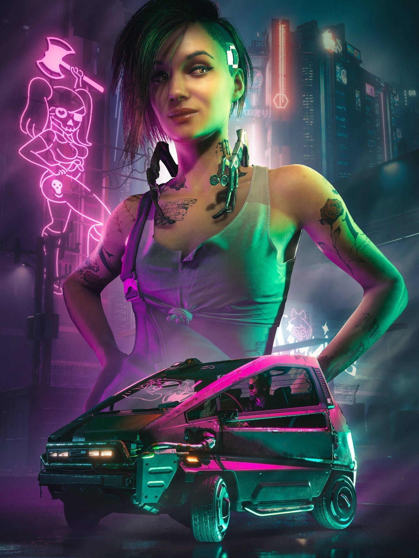 Cyberpunk 2077 wallpaper with a girl and a car - Cyberpunk 2077