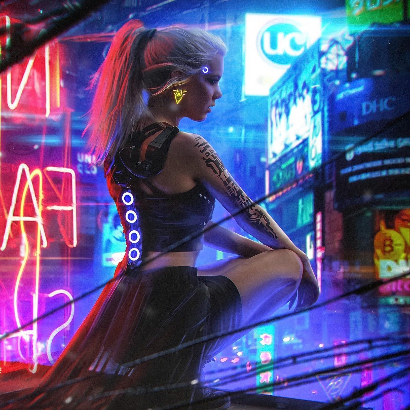 Cyberpunk girl in the neon city. - Cyberpunk 2077